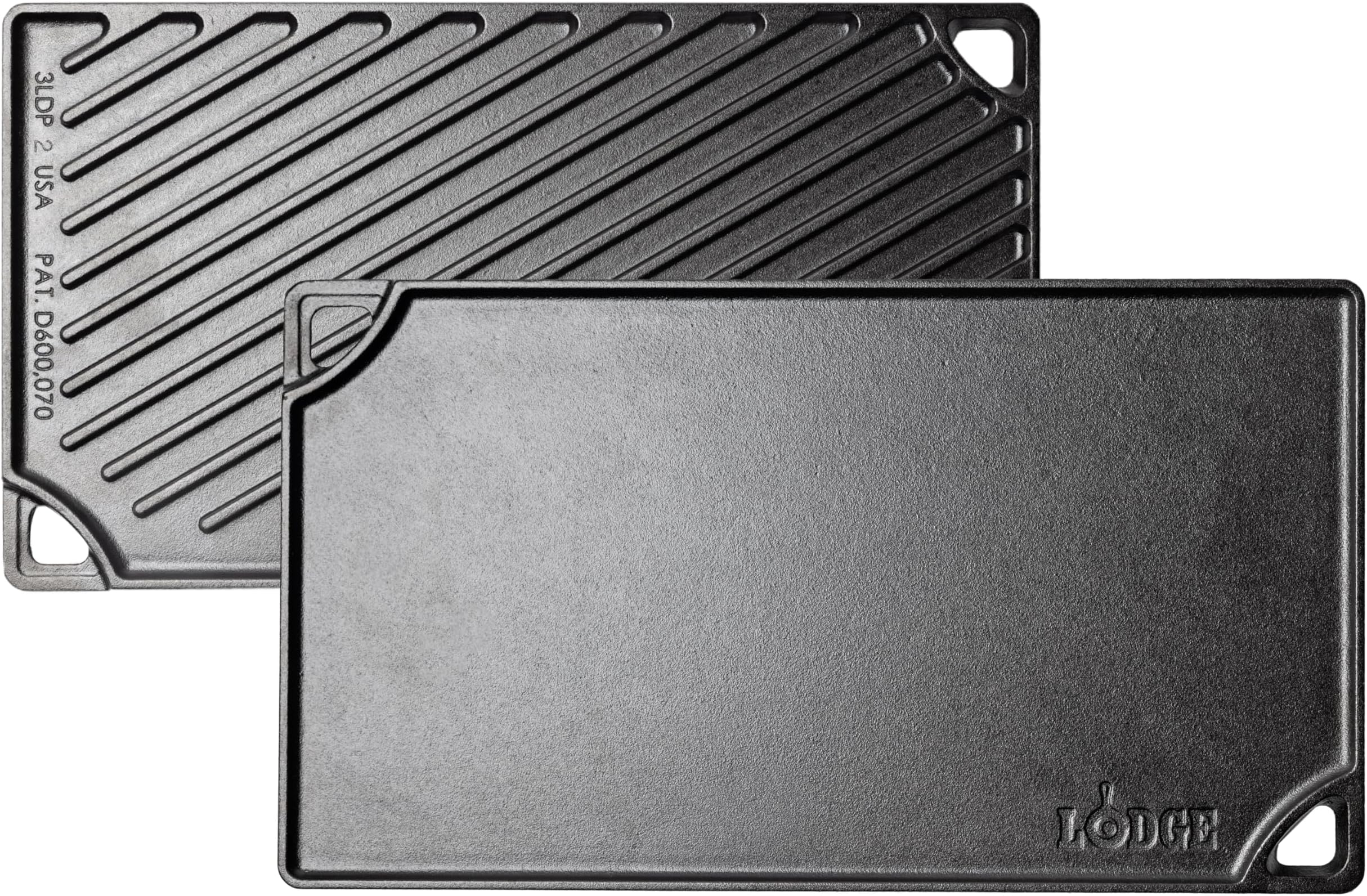 Pre-Seasoned Cast Iron 2-in-1 Double-Sided Reversible Grill Pan/Griddle Plate for Indoor and Outdoor Use. Flat and Ridged. Induction, Oven, Grill and Metal Utensil Safe. Made in The USA