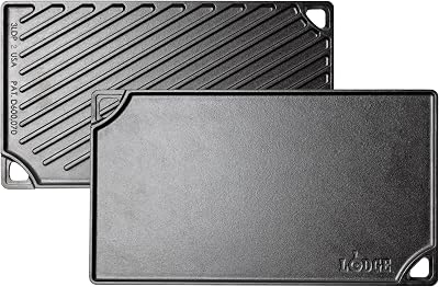Lodge Reversible Cast Iron Grill/Griddle Pan 16.75 x 9.5 - Pre-Seasoned Dual-Sided Double Burner for BBQ, Eggs, Pancakes, Burgers - PFAS Free Cookware - Flat Top Plate for Oven, Grill, & Campfire