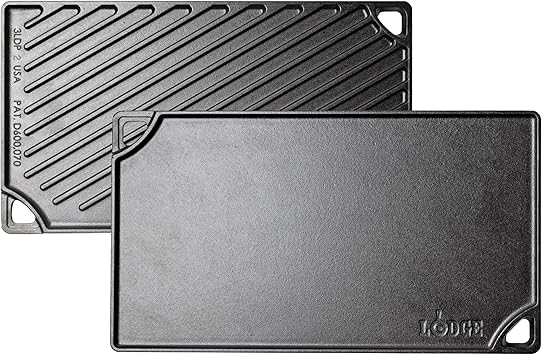 Lodge Reversible Cast Iron Grill/Griddle Pan 16.75 x 9.5 - Pre-Seasoned Dual-Sided Double Burner for BBQ, Eggs, Pancakes, Burgers - PFAS Free Cookware - Flat Top Plate for Oven, Grill, Campfire