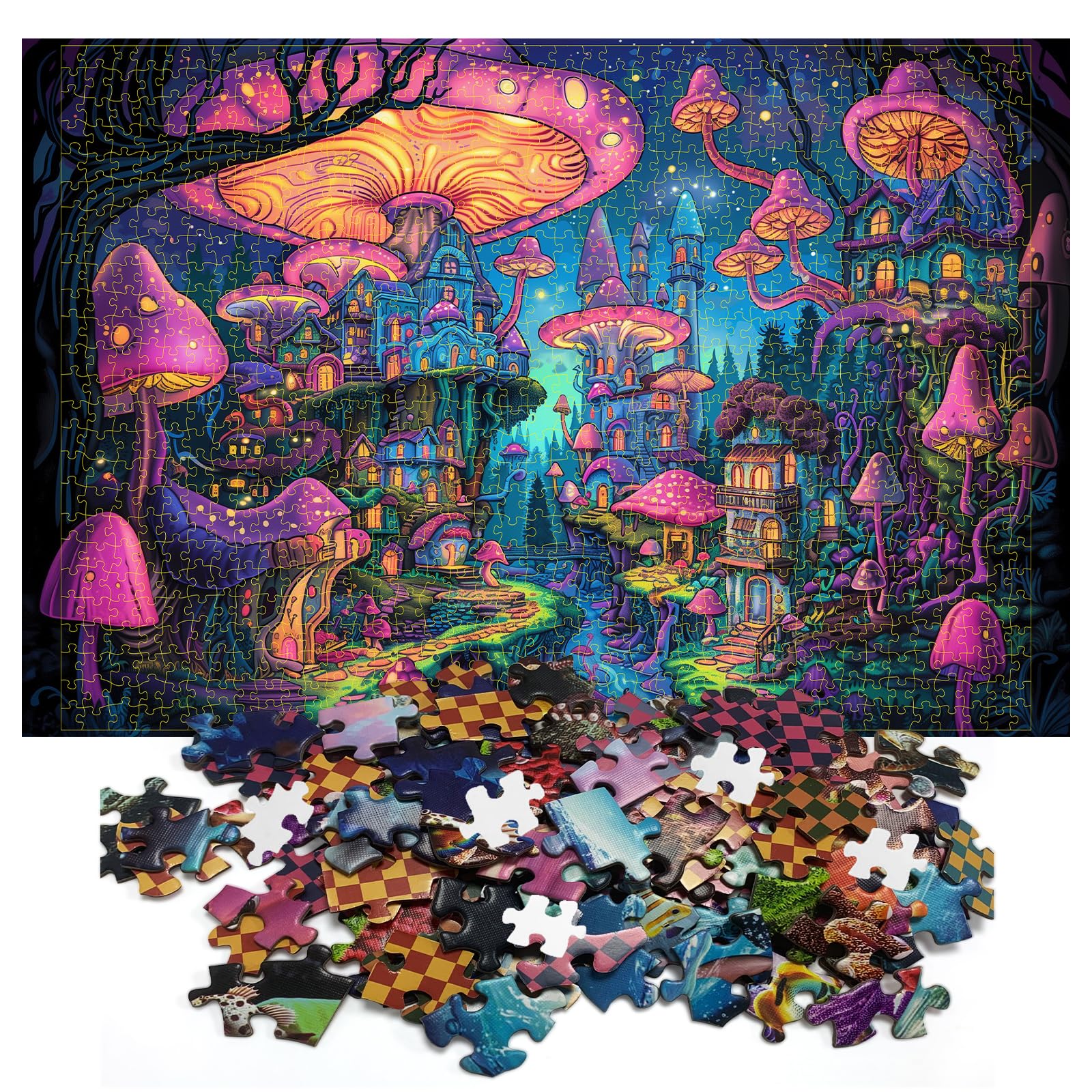 1000 Piece Jigsaw Puzzle for Adults - Clearance Challenging Mushroom Forest Adult Puzzles Perfect for Game Nights Thanksgiving 27x19 inch(Shroomopolis