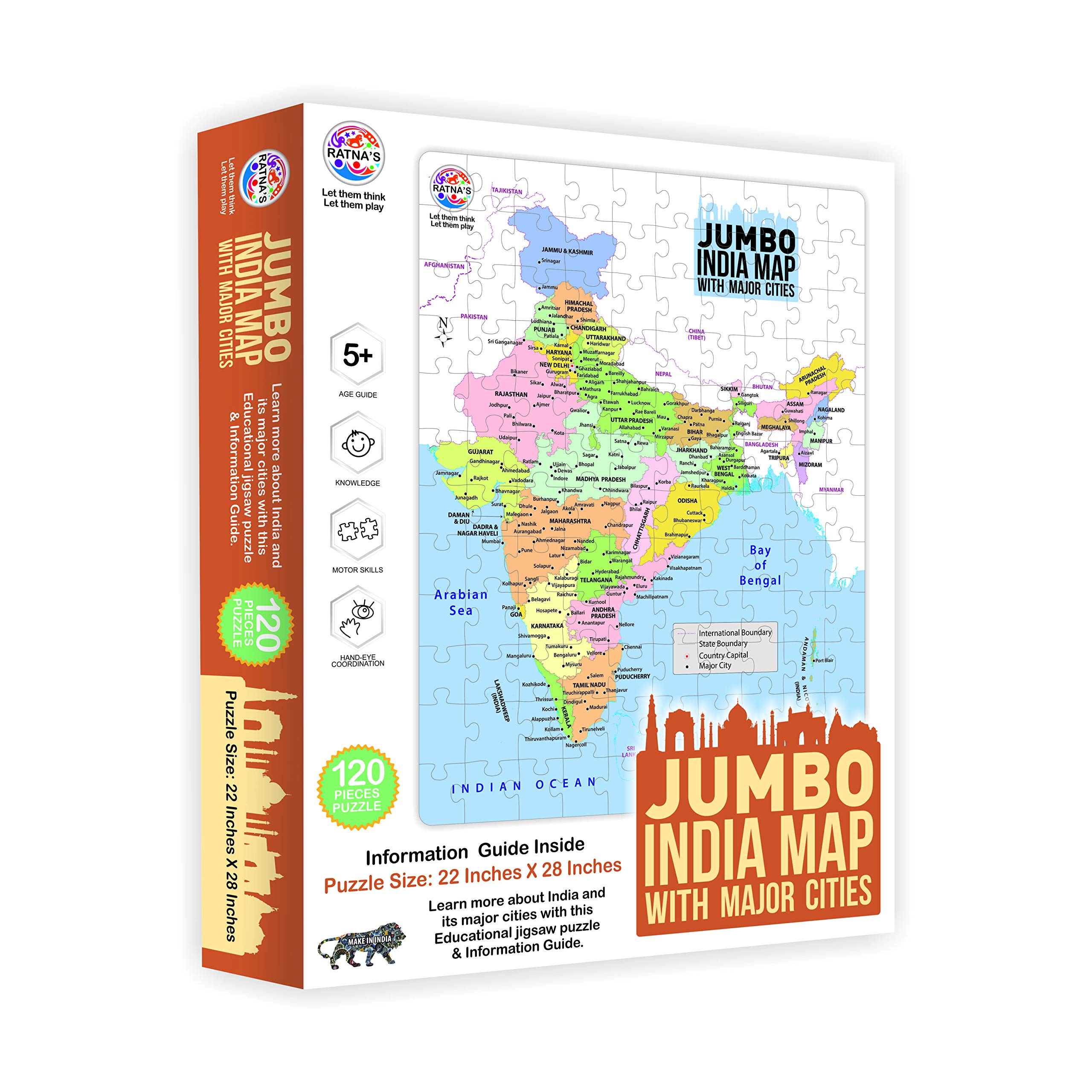 RATNA'S Jumbo India MAP 120PIECES Jigsaw.with A 12 Page Information Guide About India-image-28