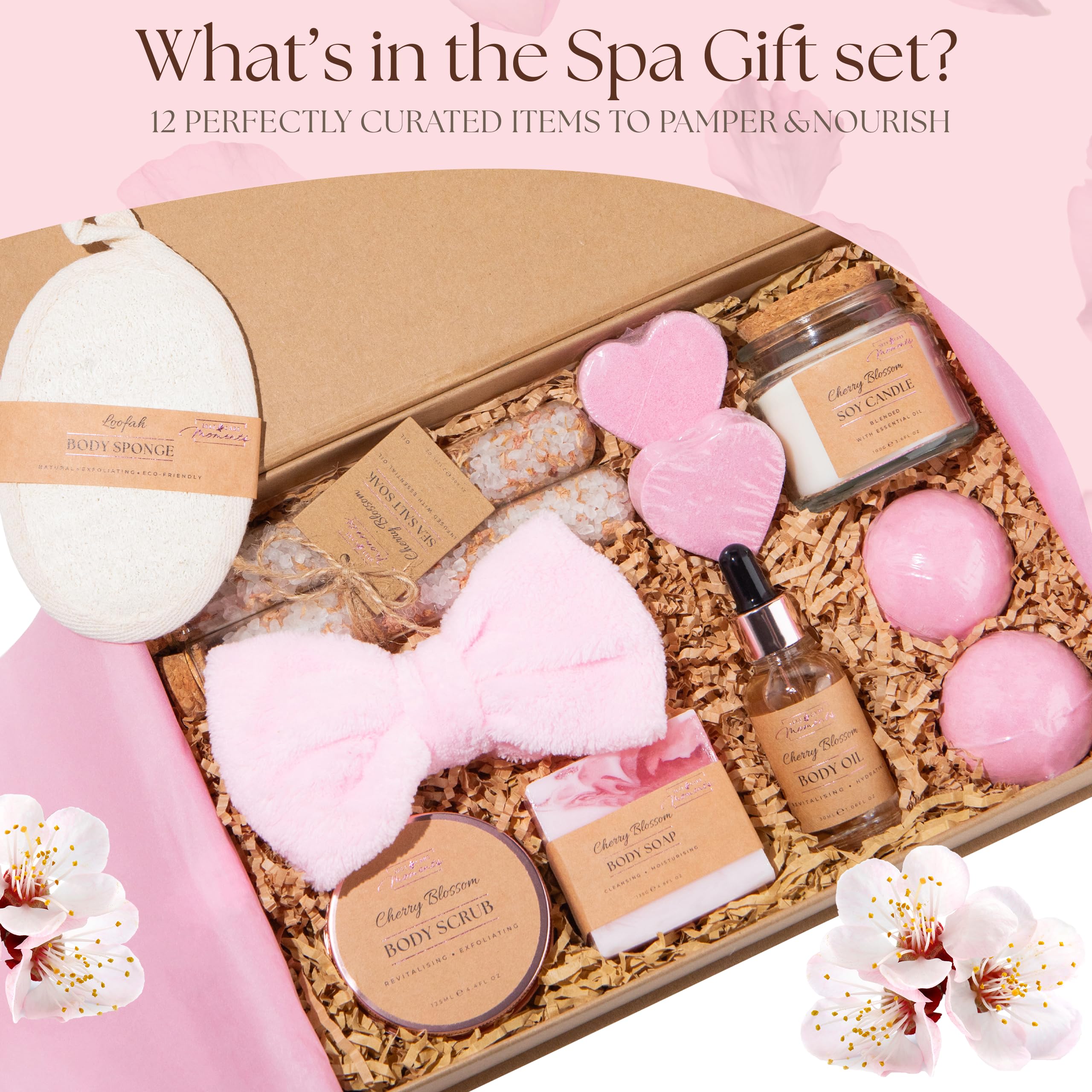 Luxury Spa - Kit per coccole da donna, con fiori di ciliegio, 12 regali per donne con fiori di ciliegio, set da bagno per la mamma, regalo di compleanno rilassante per donne, regalo