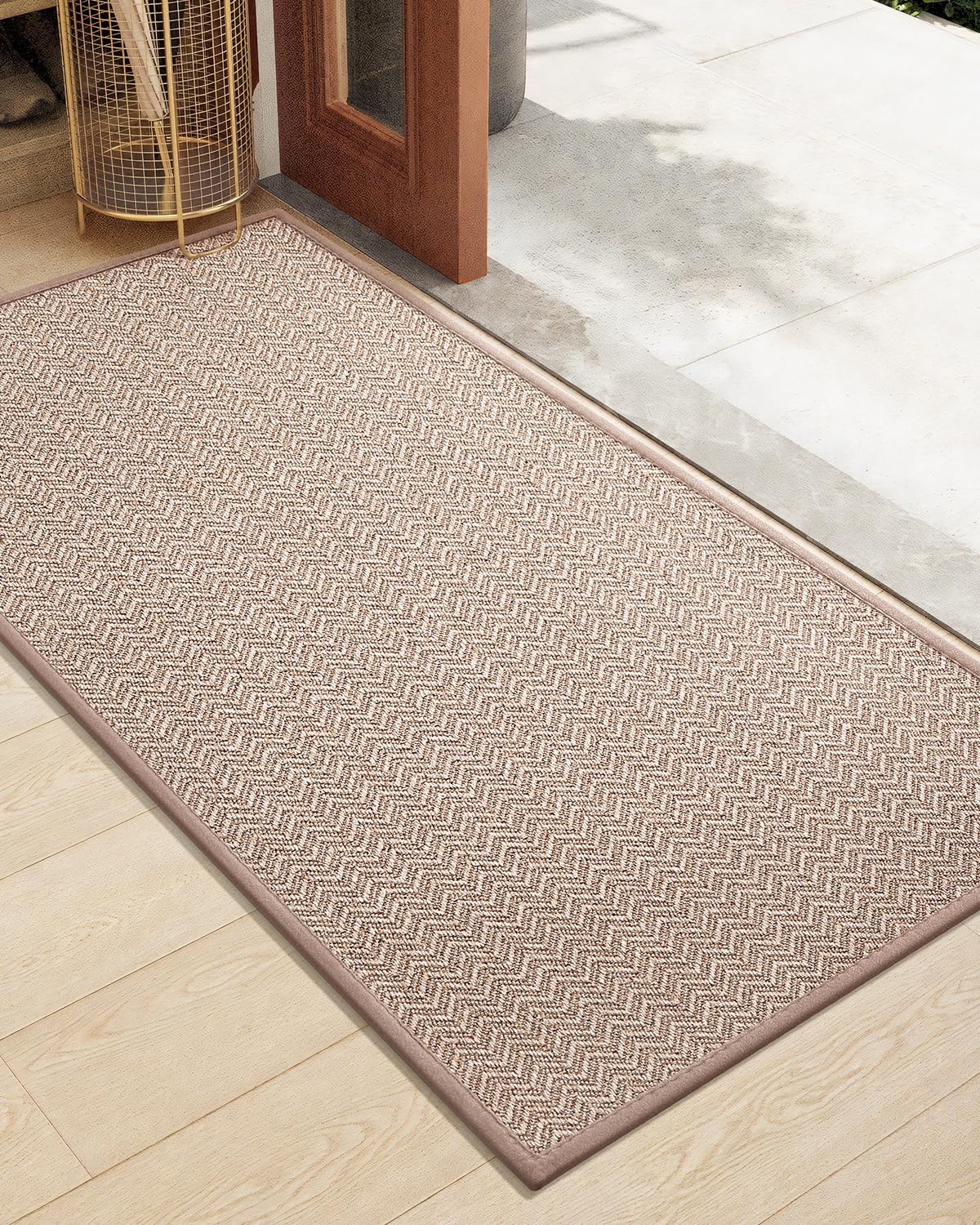 Color&Geometry Large Front Door Mat Indoor Entrance, 24"X47" Indoor Mats for Entryway Non Slip Rubber Backed, 2x4 Dirt Trapper Double Door Mat Washable, Beige (Rolled-up NO Creases) 24"x47" Khaki