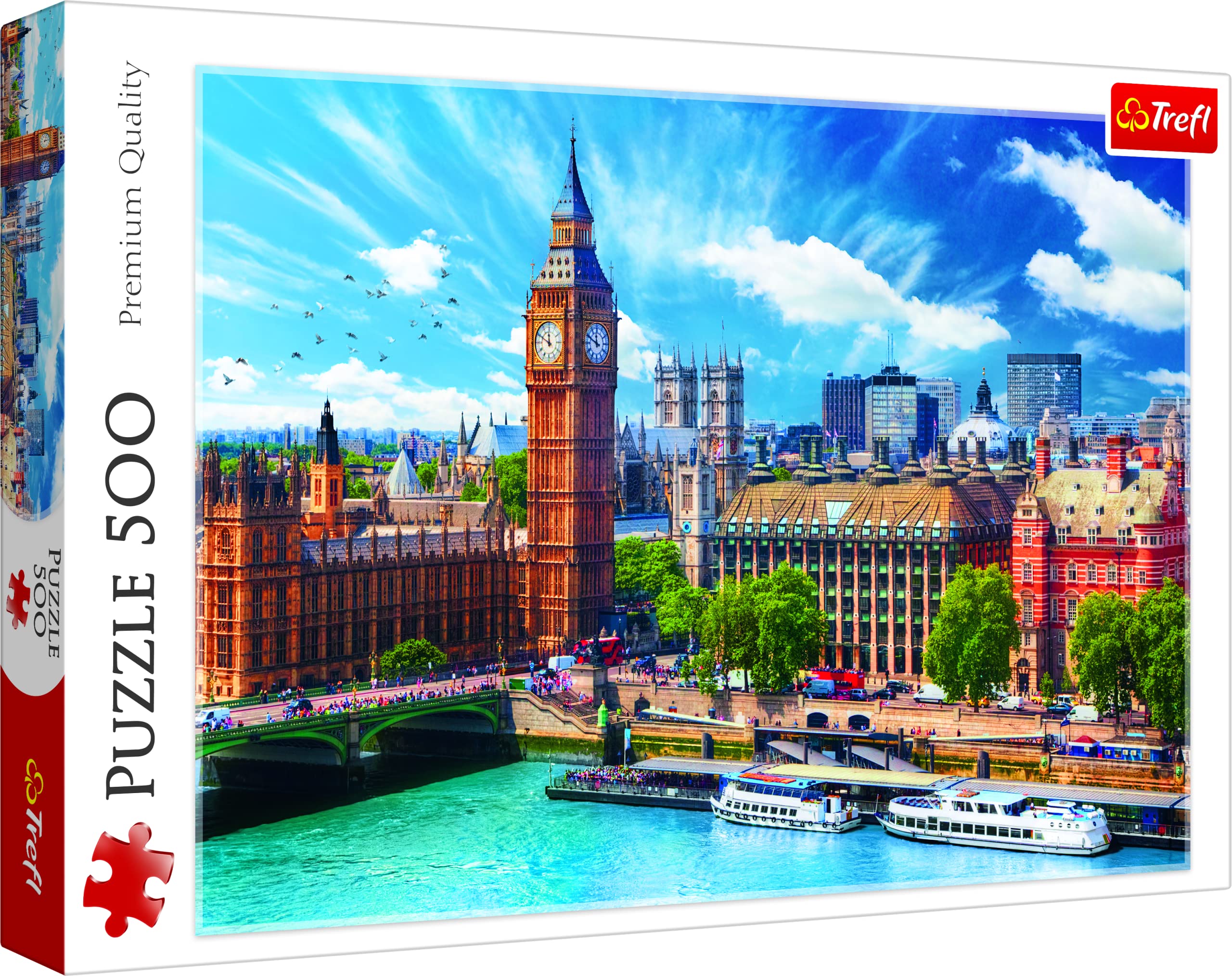 Trefl, Puzzle, Día Soleado en Londres, de 500 Piezas, Inglaterra, Monumentos de Londres, Big Ben, Puzzle con Vistas a la Ciudad, para Fans de Londres, Capital de Inglaterra