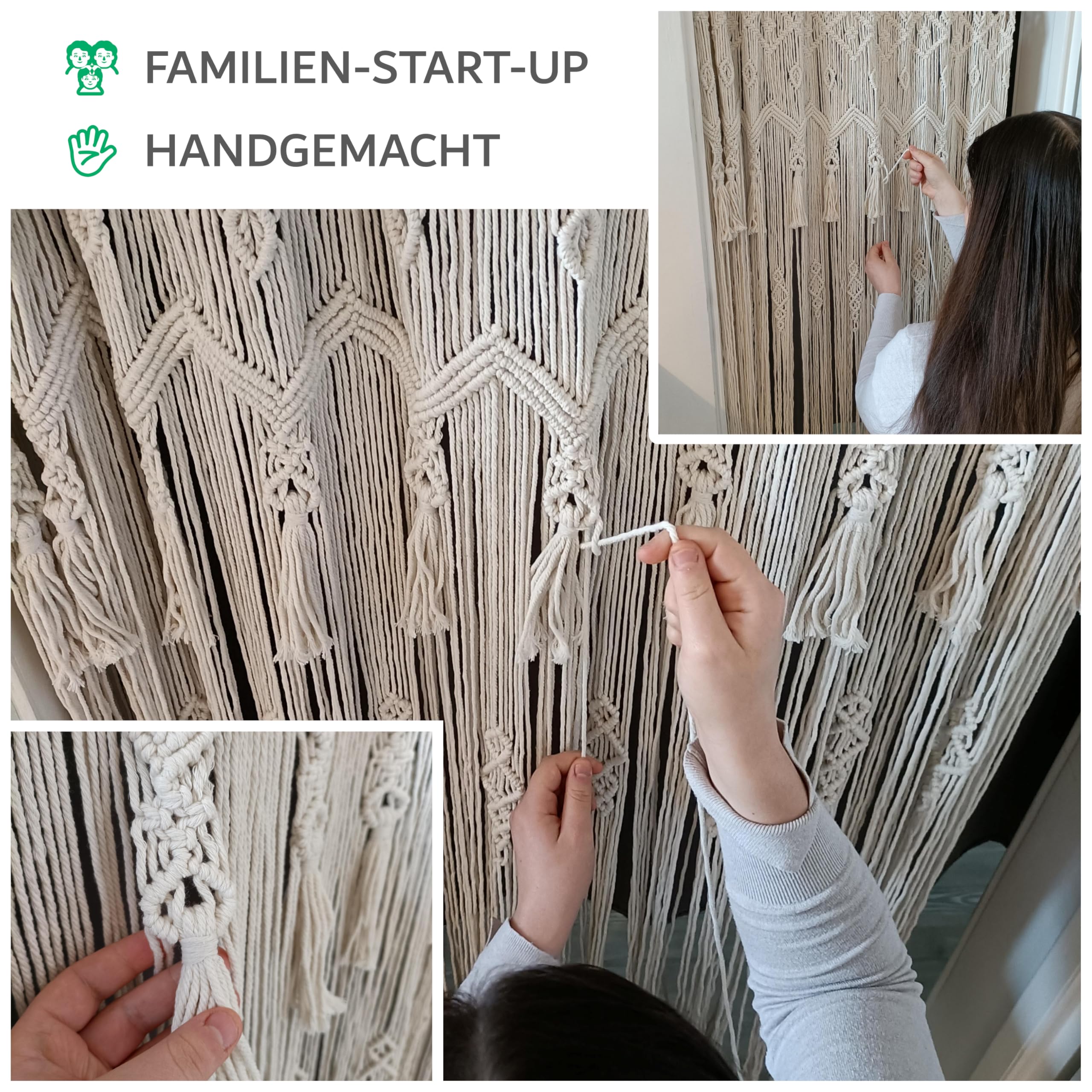 Cozyor Makramee Boho Vorhang Türvorhang Fenstervorhang 132x200cm als Raumtrenner, Wandbehang & Deko beige, für Traubogen, Hochzeit, Wohnzimmer, Balkon Handmade