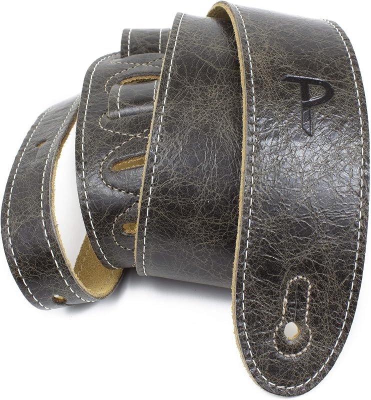 Perri's Leathers Italian Leather Guitar Strap, 41" to 56", Vintage Brown, Soft Deluxe, Adjustable, Reinforced Keyhole & Slots, Electric, Bass, Acoustic Guitar Straps Leather
