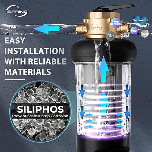 Miniatura 8 de iSpring WSP50SL-ARJ-BP, certificado NSF, filtro de agua de sedimentos giratorios para toda la casa, 4 modos de derivación, incluye silifos que