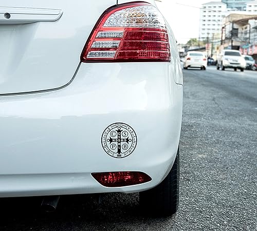 Miniatura 4 de Calcomanía de vinilo con medallón de San Benito Medalla de San Benito para automóvil, camión, SUV, impermeable (negro, 11.8 x 11.8 pulgadas)