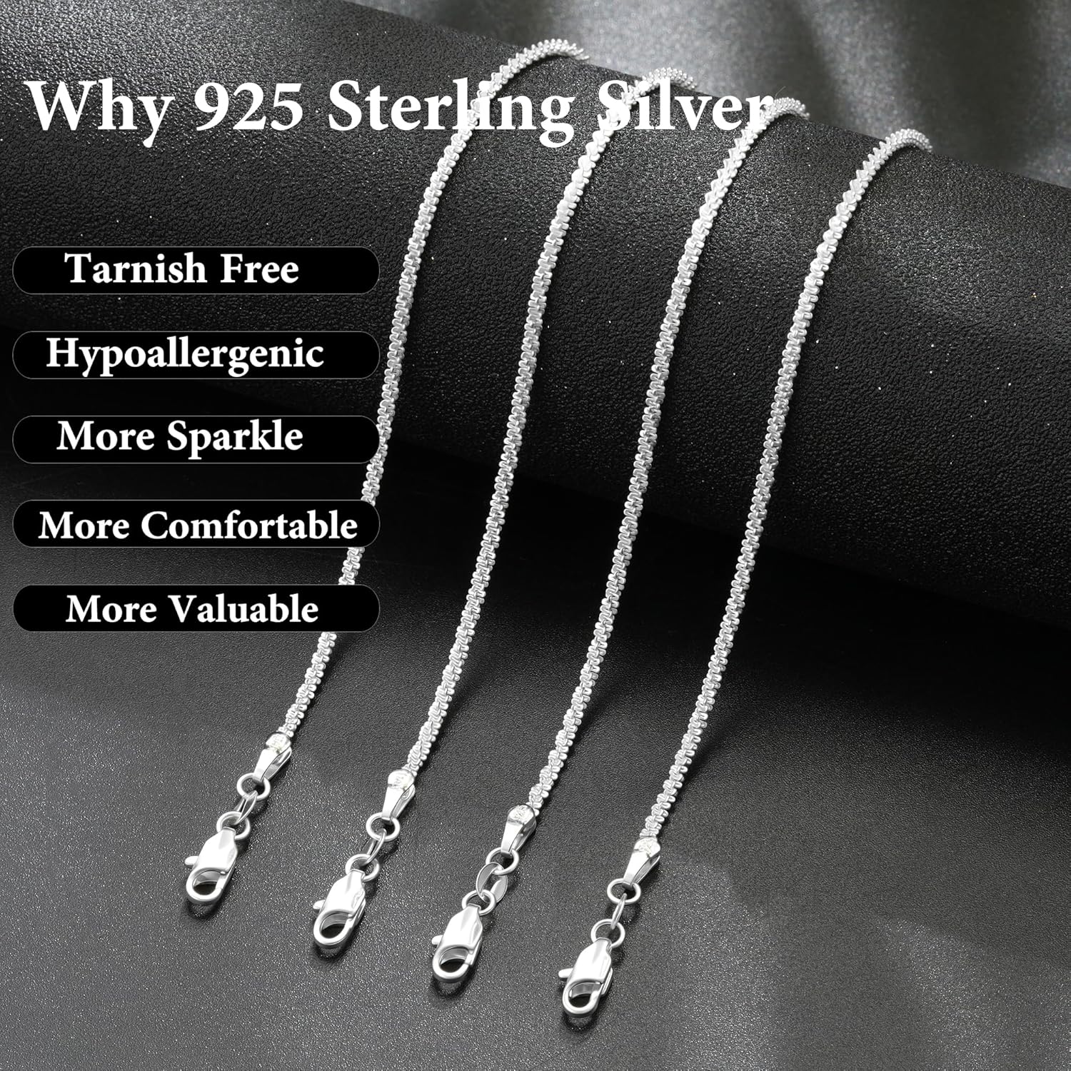 S925 Sterling Silver Sparkly Chain Necklace for Women - 0.8mm Sterling Silver Sparkly Chain Necklace Thick Sturdy Colourfast Chains Necklaces Jewelry for Women 16/18/20/22 Inch - Image 3