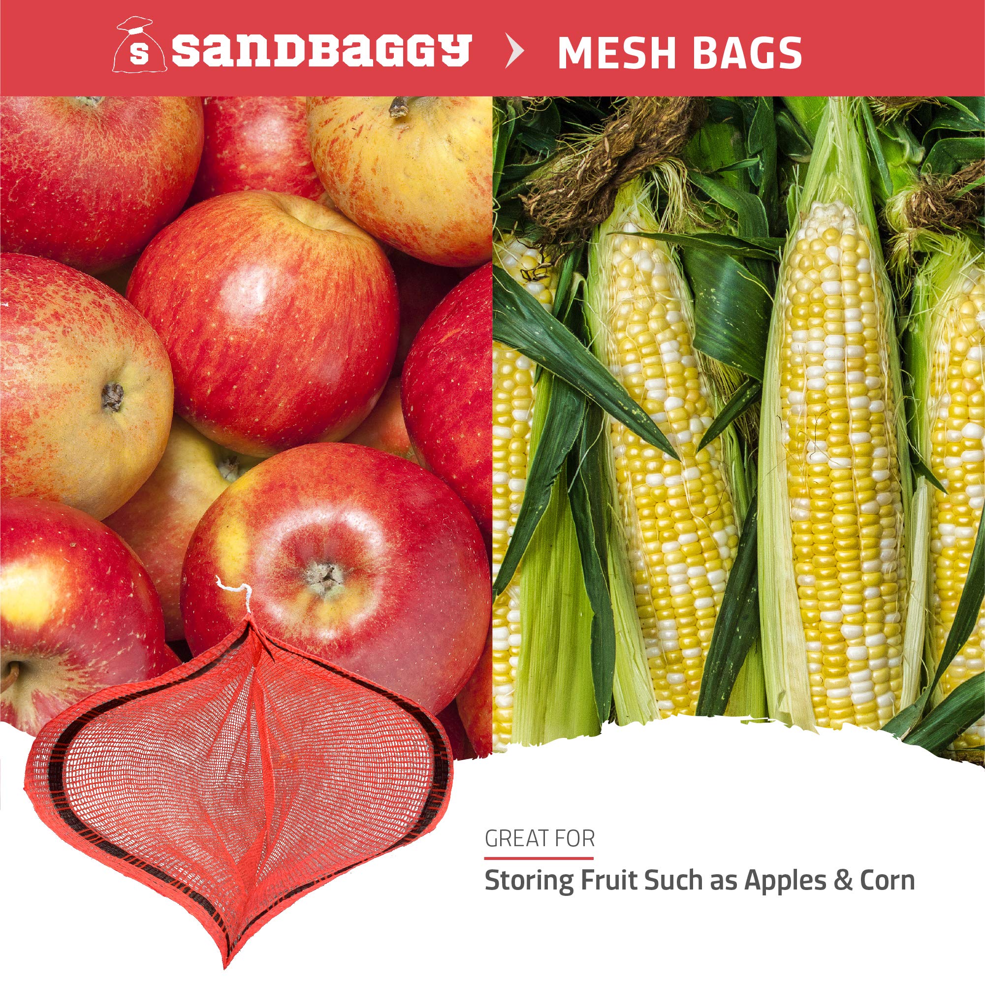 Amazon.com: Sandbaggy Mesh Onion Produce Bags | Large 18" x 30 Inch Bags |  50 lb Capacity | Breathable Fabric | Great for Packaging Produce & Fruit  (Pack of 10) : Home & Kitchen