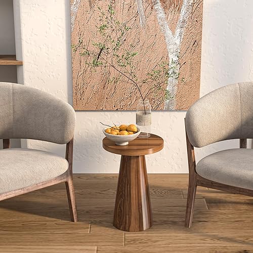 Miniatura 4 de Mesa auxiliar redonda acanalada, pedestal pequeña para sala de estar, mesita de noche moderna de mediados de siglo, mesitas de noche de madera para