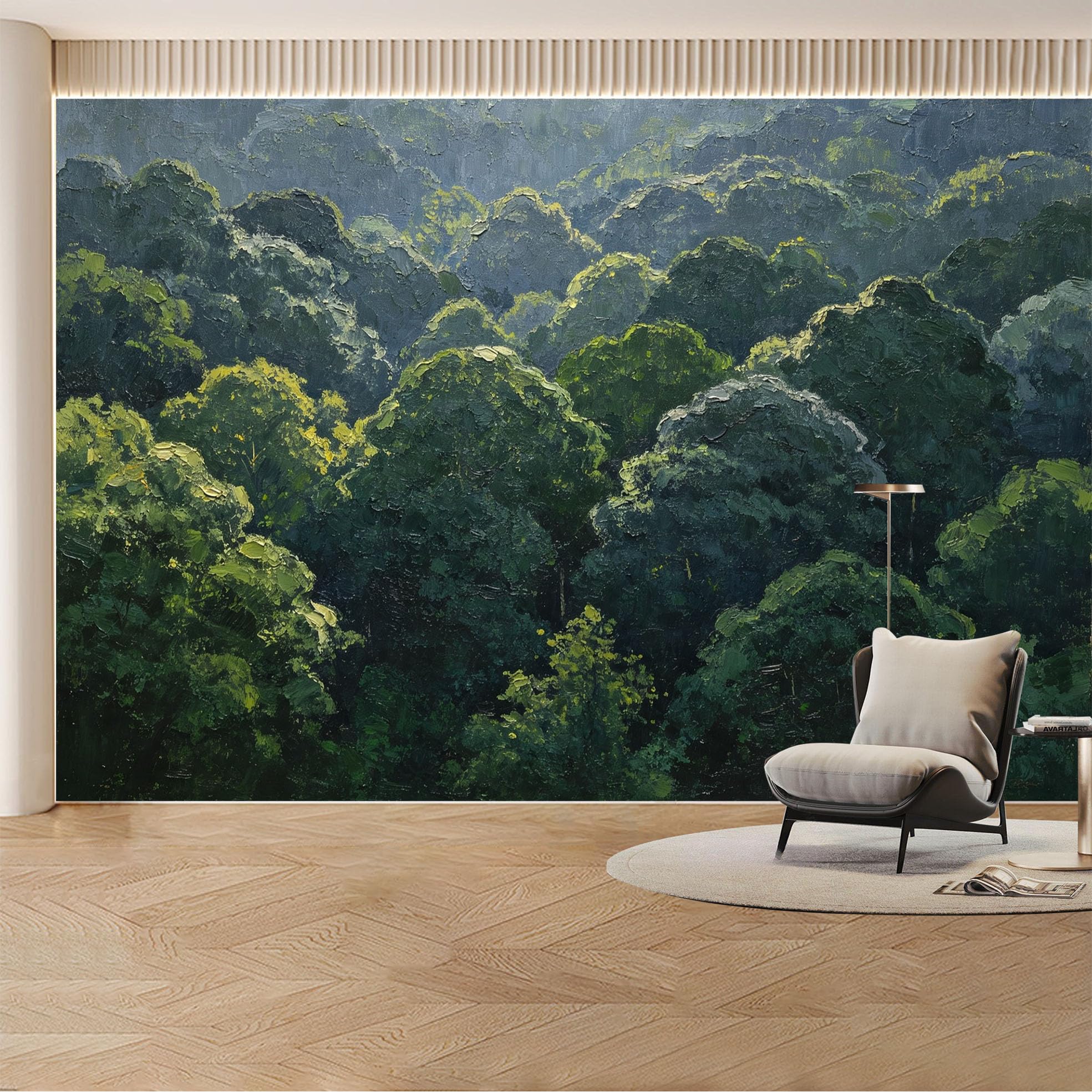 Custom Wall Mural Wallpaper Misty Forest， Nature Landscape Large Wall Art， Modern Minimalist Removable SelfAdhesive Large Photo for Living Room， Bedroom， Office