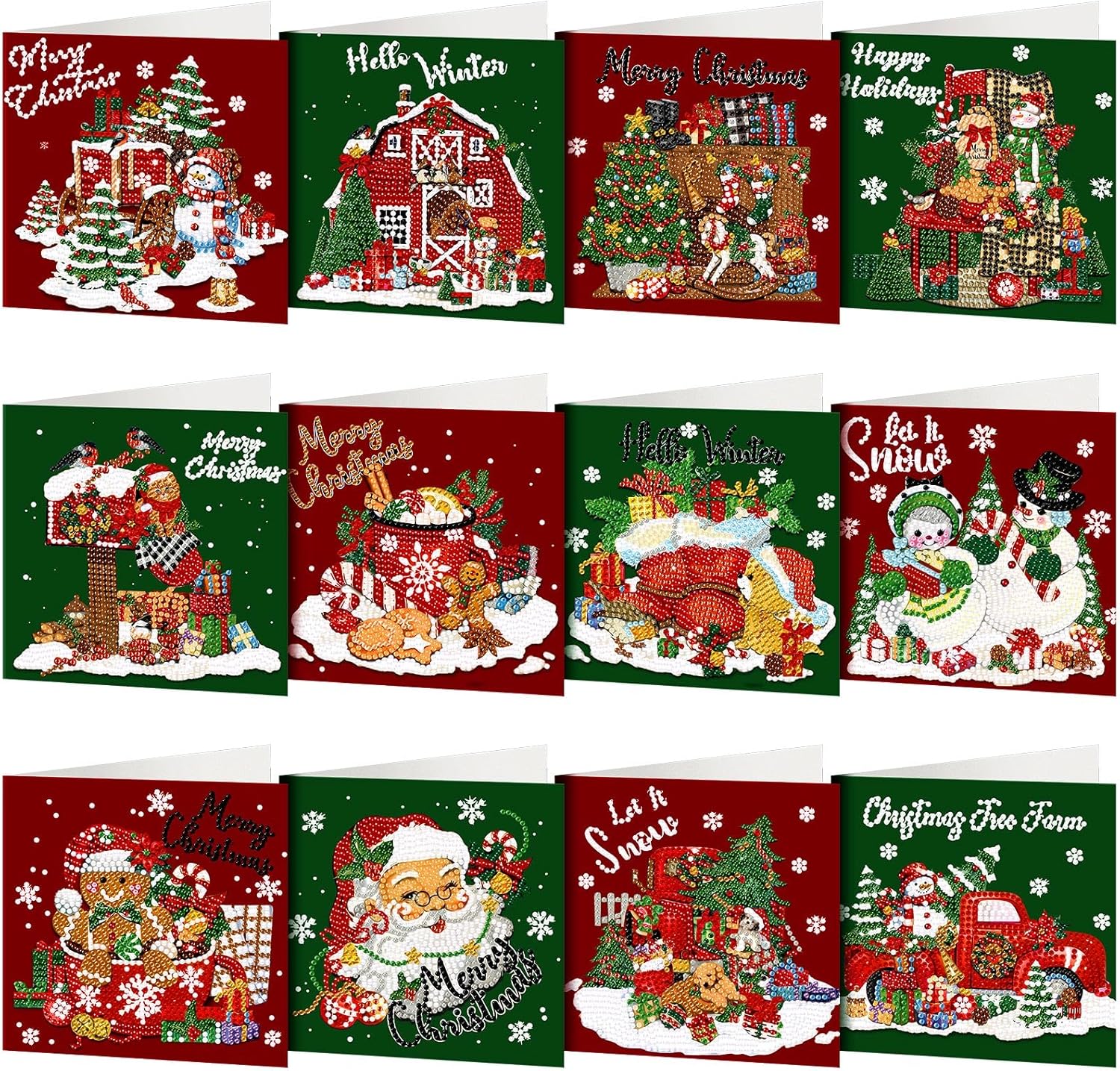 TecUnite 12 Pieces Christmas Diamond Painting Greeting Card