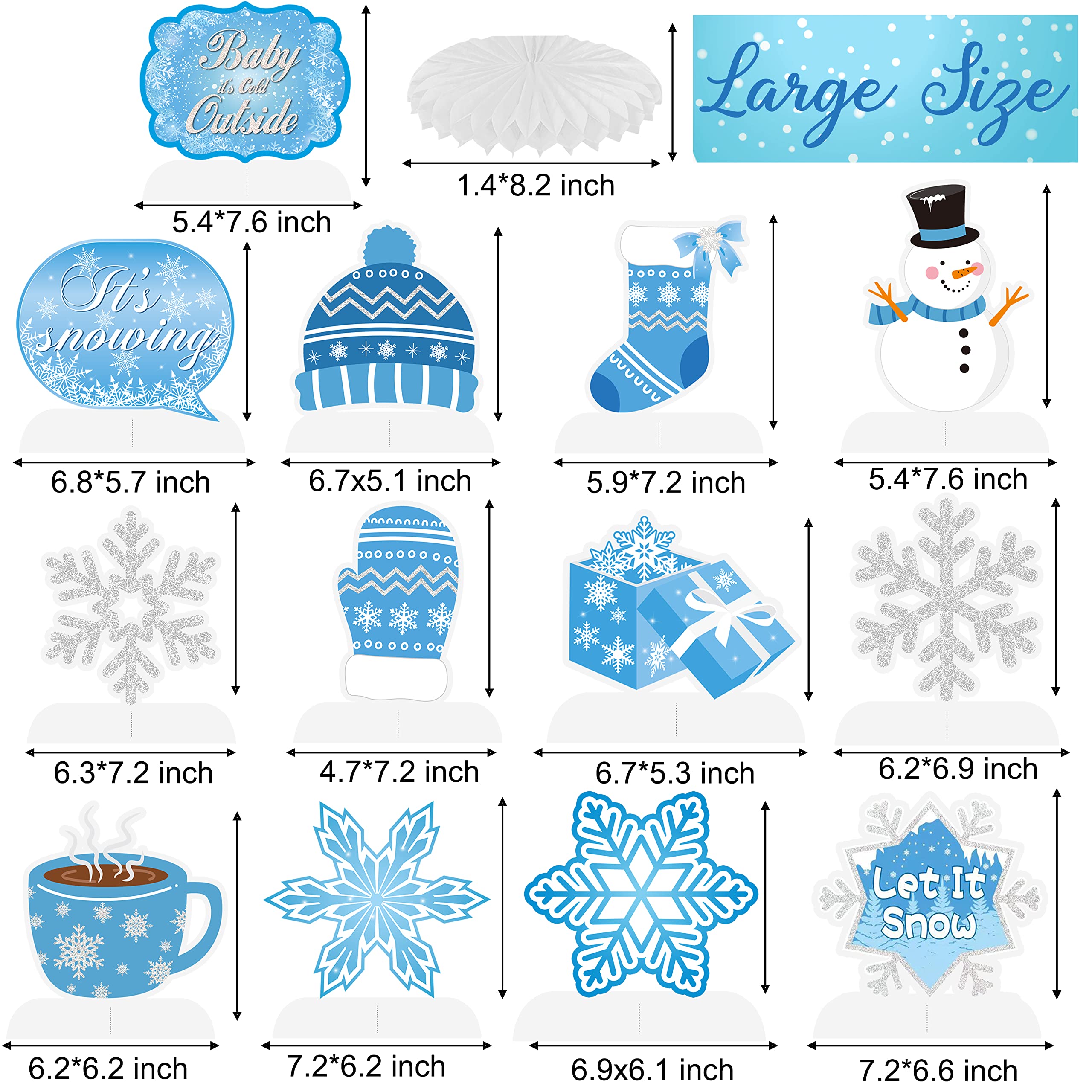 13Pcs Winter Party Table Decorations Snowflake Snowman Honeycomb Centerpieces for Frozen Party Winter It's Snowing Theme Birthday Party Baby is Cold Outside Party Supplies