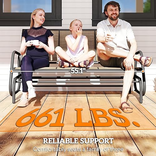Miniatura 7 de Outsunny Banco planeador de patio para 3 personas, columpio para porche al aire libre con 3 asientos, tela de malla transpirable, marco de metal,