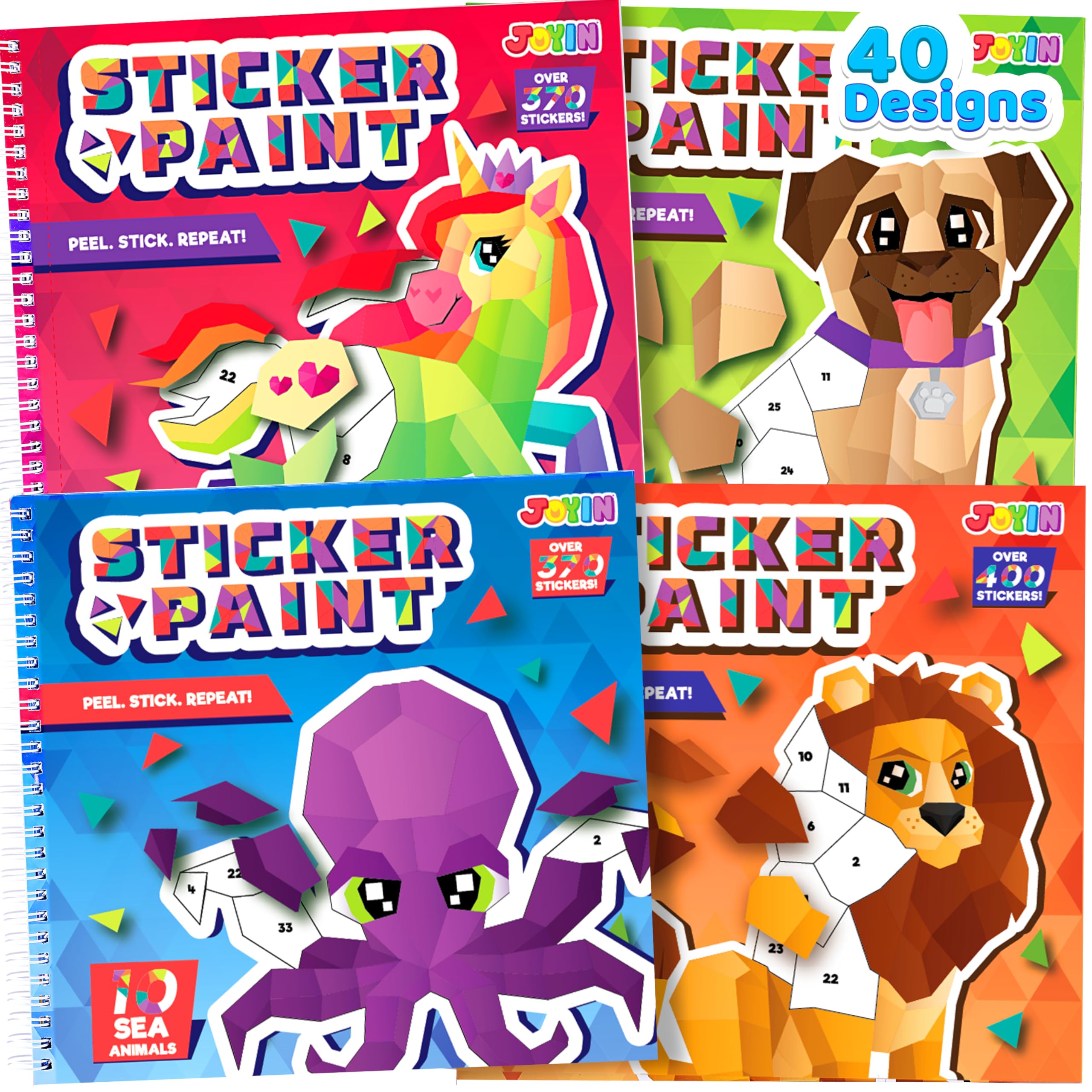 JOYIN 4-Pack Sticker Painting Book for Kids Ages 4-8 Crafts Gift Party Favor Creations 40 Pictures