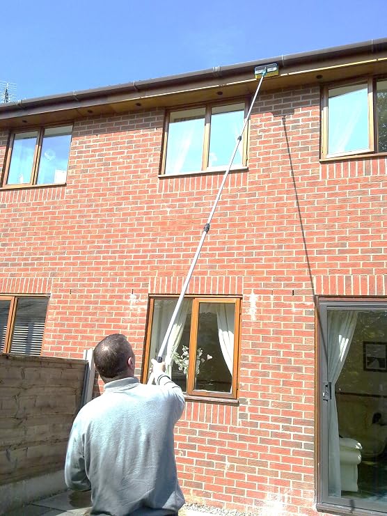 Telescopic 16ft Water Fed Window Cleaning Pole With Built In Squeegee Blade,brush, On Off Switch, 5 Section And Soap Dispenser