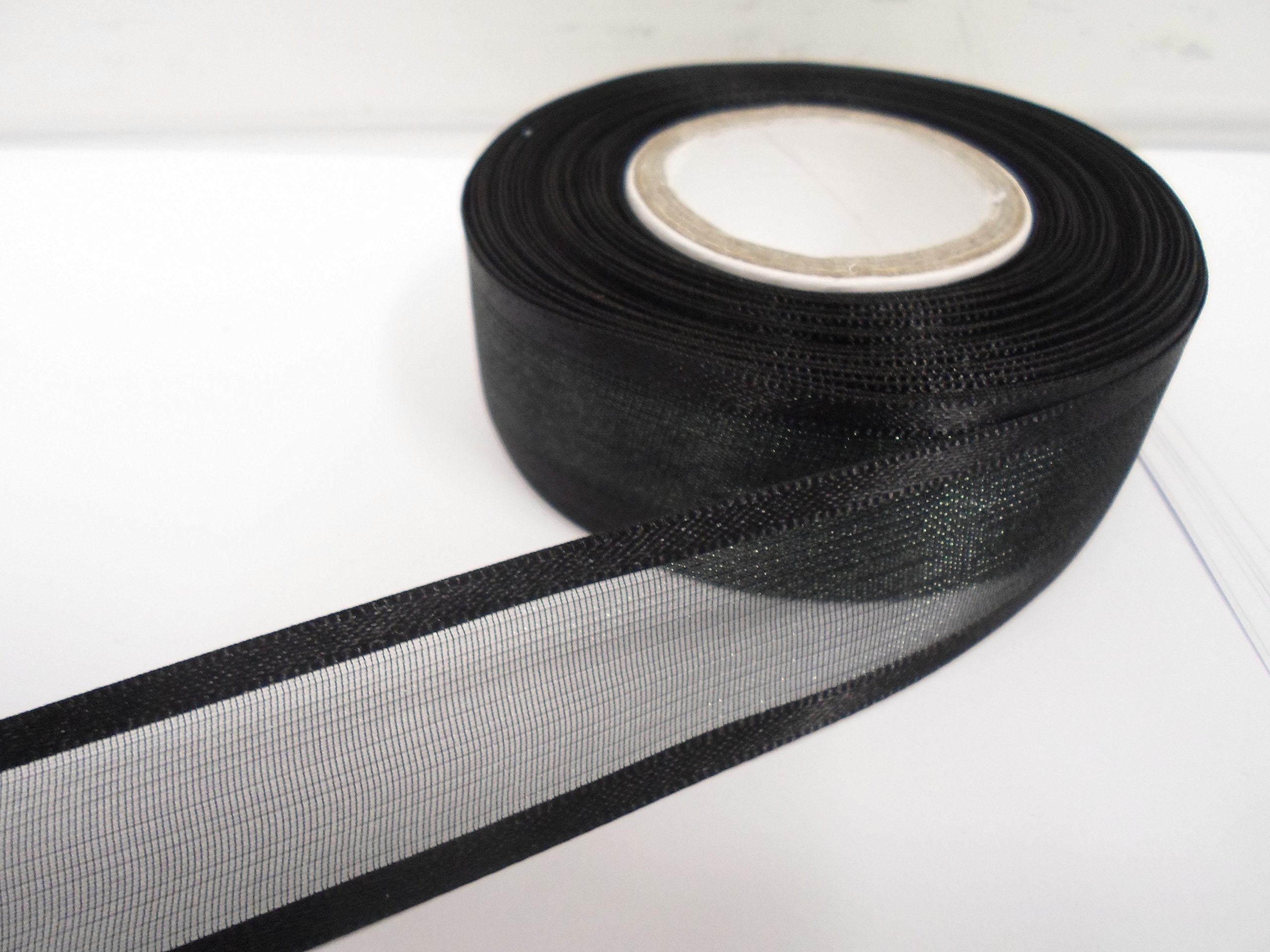 2 metres (Cut from Reel) x 25mm Edged Organza Ribbon Black Double Sided Satin Edge Sheer 25 mm 2.5cm 1" 1 Inch