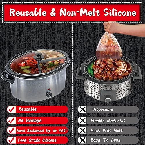 Miniatura 5 de Forro divisor de olla de cocción lenta para olla de cocción lenta de 6 cuartos de galón, reutilizable de silicona, para olla de 6 cuartos de galón,
