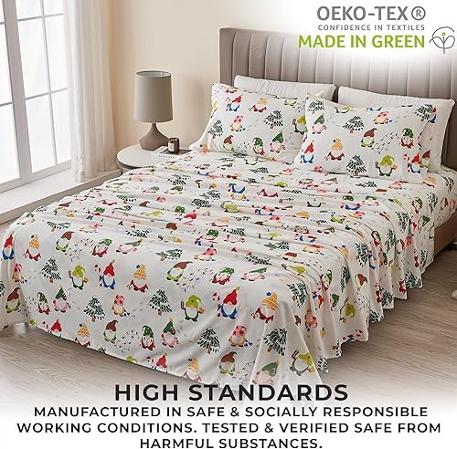 Miniatura 6 de Great Bay Home Juego de sábanas de Navidad de franela de algodón turco 100 %, para niños, bajera con gran caída lateral, suaves, cama cálida,