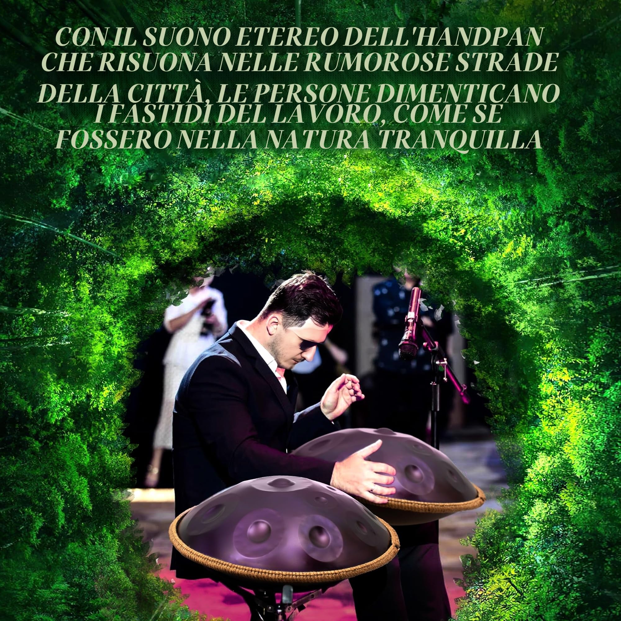 Handpan 440 HZ Avanzato, Hand Pan 12 Note 22 Pollici, Tamburo-Acciaio in D Minore, Tamburo a Mano con Borsa per Trasporto e Supporto, Steel Drum per Sound Healing, Meditazione, Argento