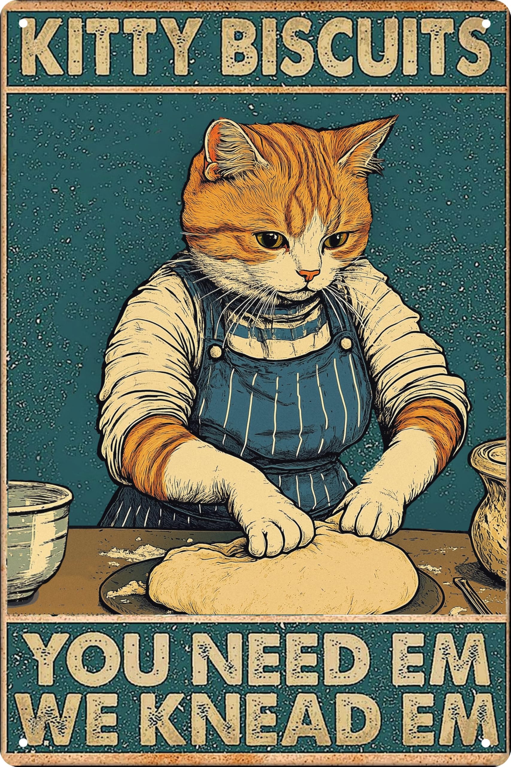 Funny Black Kitty Biscuits - Vintage Wall & Kitchen Decor 8x12 in for Cat Lovers