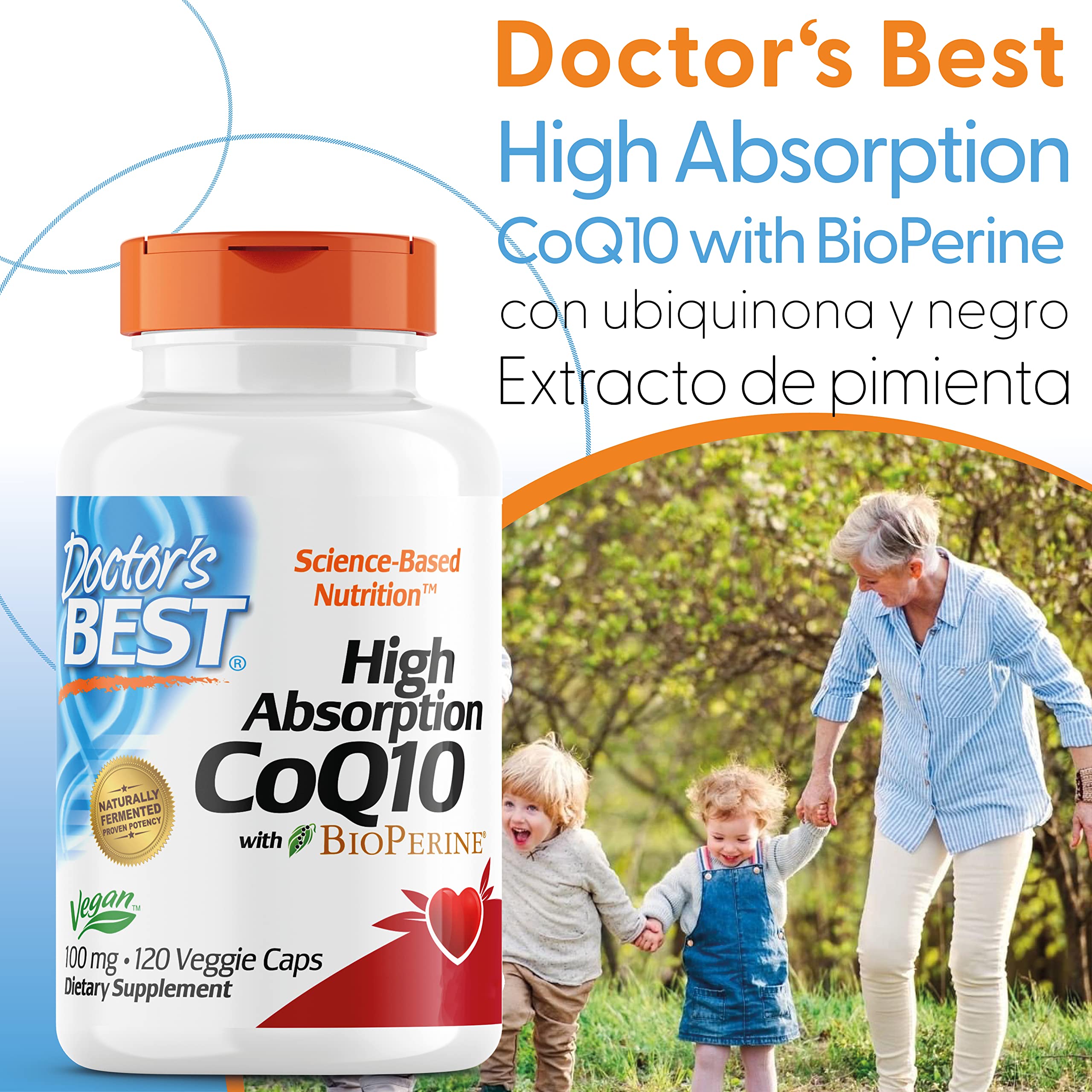 Doctor's Best, High Absorption CoQ10 (CoQ10 de Alta Absorción con Bioperina), 100mg, 120 Cápsulas vegetales, Coenzima Q10, Probada en Laboratorio, Sin Gluten, no GMO