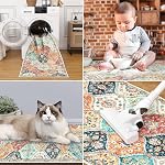 ROYHOME Machine Washable Moroccan Trellis Distressed Area Rug - Stain Resistant Non-Slip Floor Carpet - Vintage Medallion Accent - Farmhouse Dining Table - Bedroom, Cream/Multi, 4 x 6 Feet