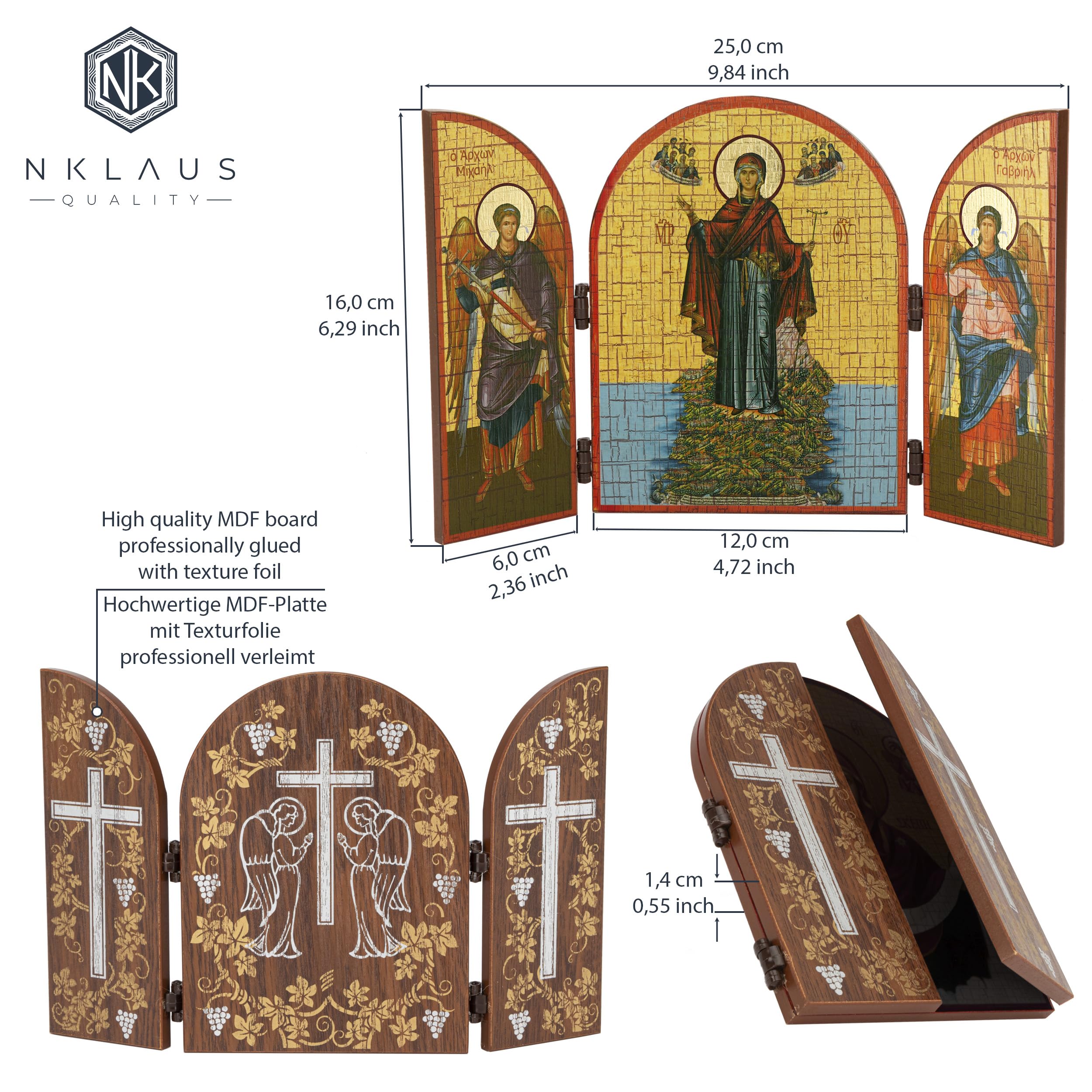 NKlaus Mother of God of Athos Icon Triptych Wood 25 x 16 cm Christian 13876, 25L x 16W cm - Image 2