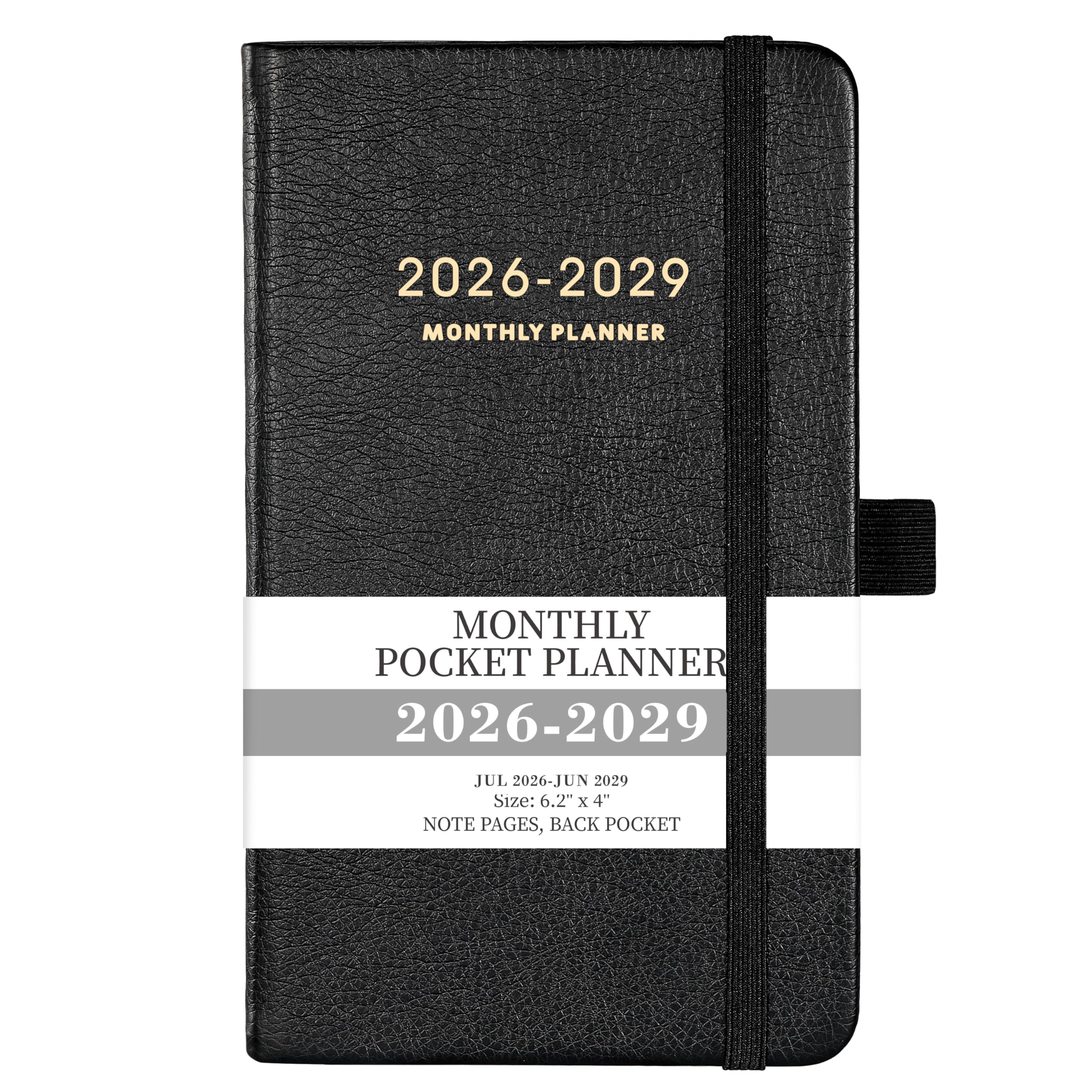 2026-2029 Pocket Planner - 3 Year Monthly Planner 2026-2029, Jul.2026 - Jun.2029, 6.2" x 4", Pocket Calendar with 60 Note Pages, Contacts, Back Pocket - Black