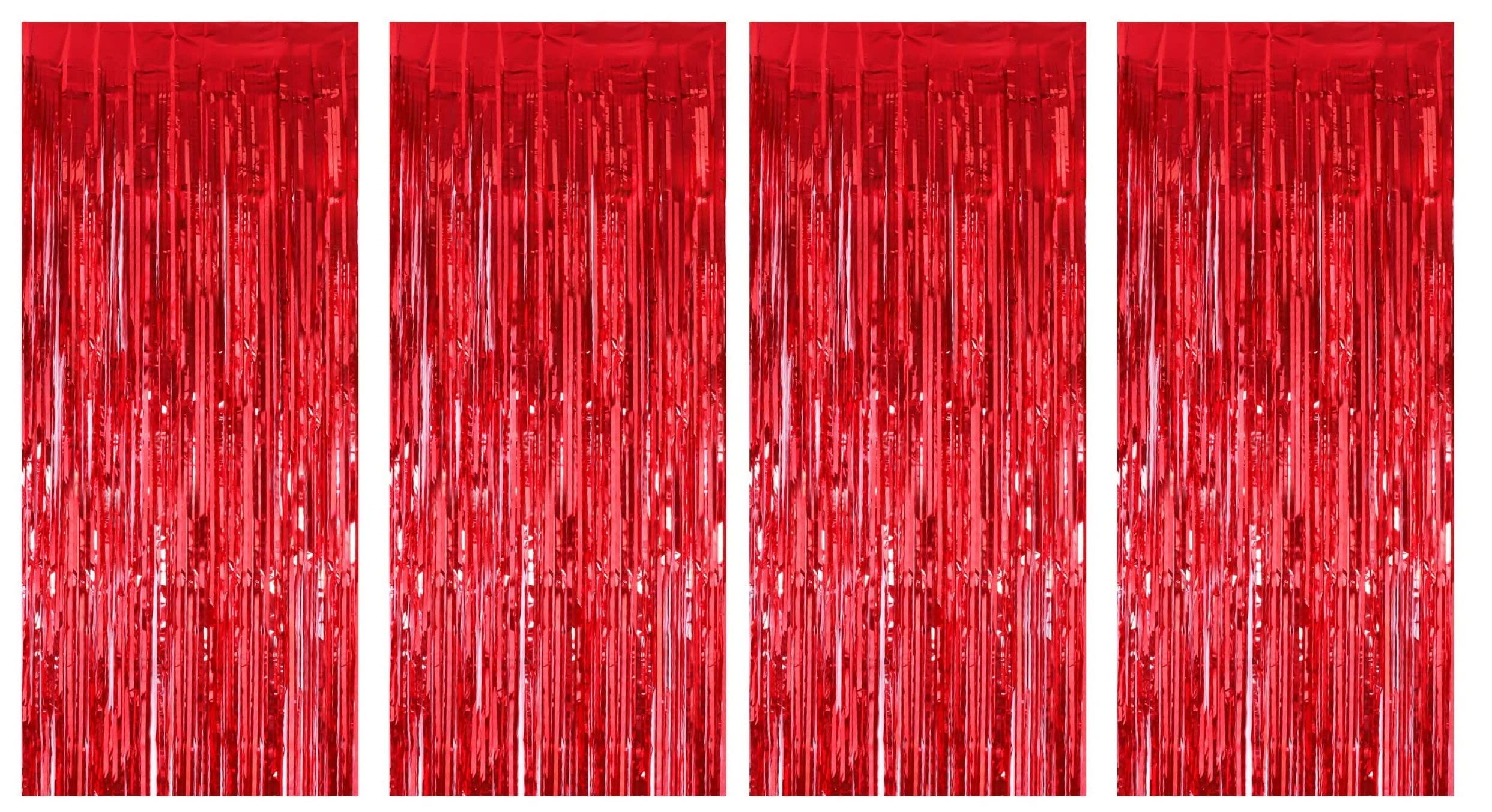 WOLFANO Pack of 4, Red Decorative Curtains, 7.5 ft Long | Quick Decoration for Kids Birthday, DJ, Disco Theme Party