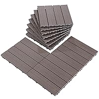 Vista 1 de PURE ERA Azulejos de piso entrelazados de madera para interiores y exteriores, 12 x 12 pulgadas (10 unidades, 10 pies cuadrados, marrón) - Gran