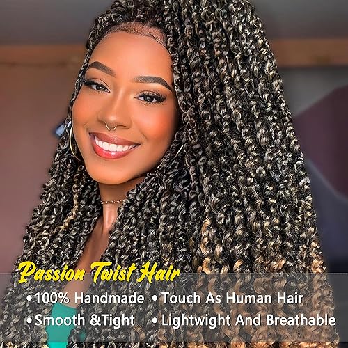 Miniatura 2 de Pelo de Passion Twist  8 pulgadas Passion Twist Crochet Hair para mujer, 8 paquetes de cabello rizado pretrenzado Passion Twists extensiones de