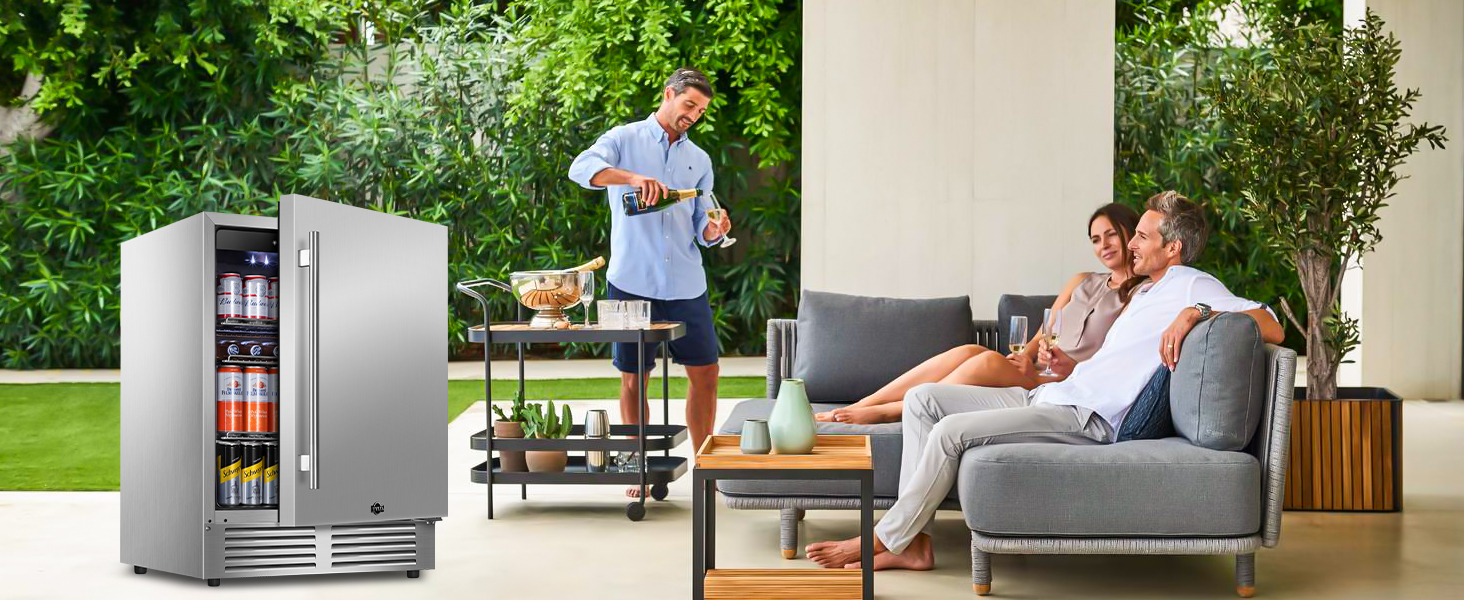 Image of Tylza Outdoor Refrigerator 24 Inch Wide, Stainless Steel Beverage Refrigerator 176 Can for Undercounter Built-in or Freestanding, for Home and Patio, Water Proof, Fast Cooling, Low Noise, 37-65 F