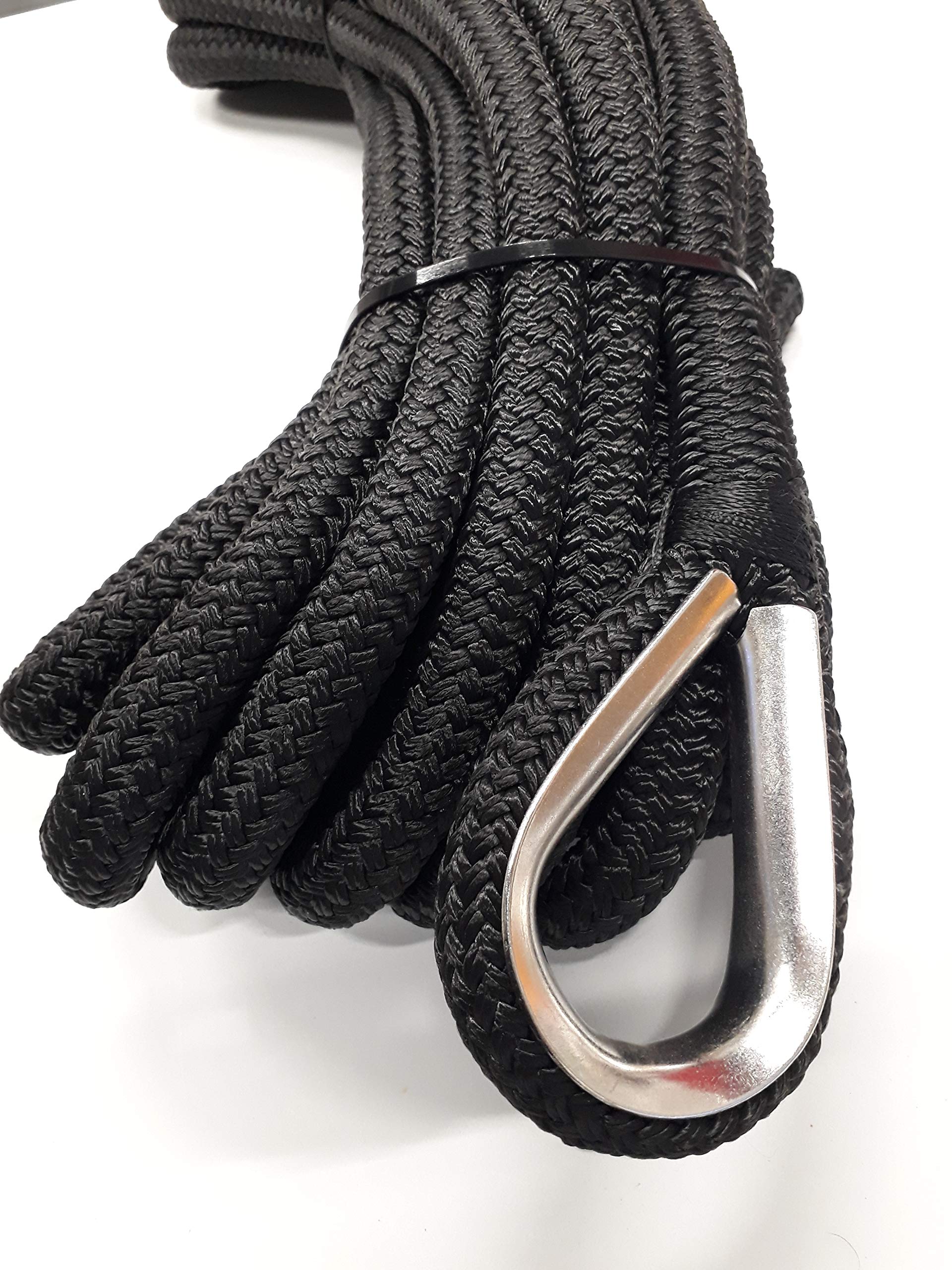 Corda Amarre Ø 20 mm punta 12 metri nero terminale acciaio inox Spissure alta resistenza