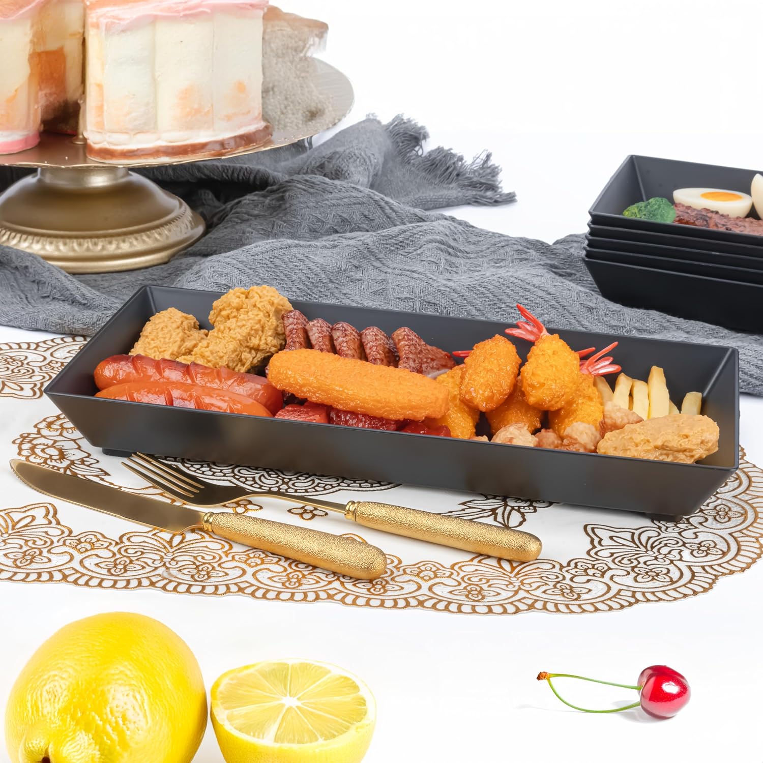 12-Pack Dessert Trays, Rectangle Plate is Perfect for Displaying Muffins, Desserts, Cookies and Cakes for Holiday Parties, Wedding Receptions, Potlucks or Candlelight Dinners(Black)