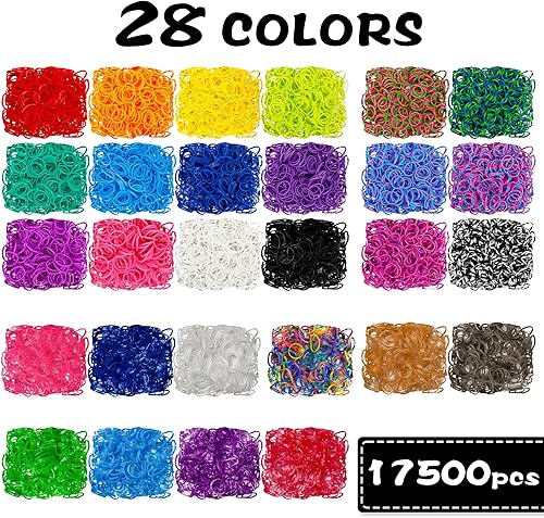 Miniatura 3 de Inscraft Más de 17500 bandas de goma con contenedor transparente de 3 capas, 28 colores, 600 clips en S, 352 cuentas, 40 colgantes de dibujos
