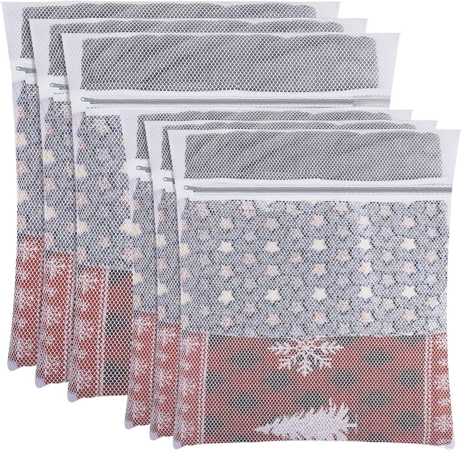 BLANSCHIP 4 Pcs Mesh Laundry Wash Bag, Large 60x50cm & Medium 50x40cm, Fine Mesh with Zipper, Reusable Washing Machine Bag for Clothes, Socks, Underwear, Bra (White)(6 pack (3L+3M))