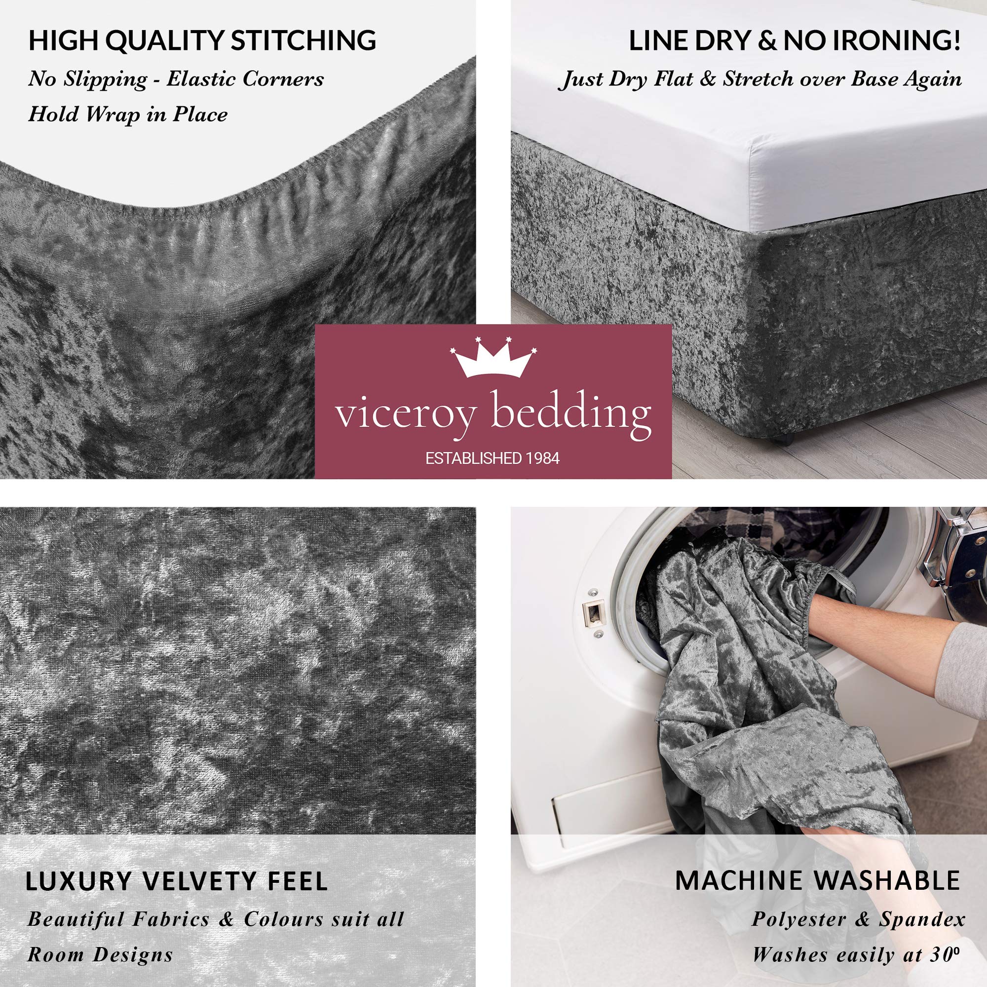 Buy viceroy bedding BED WRAP Crushed Velvet Divan Bed Base COVER