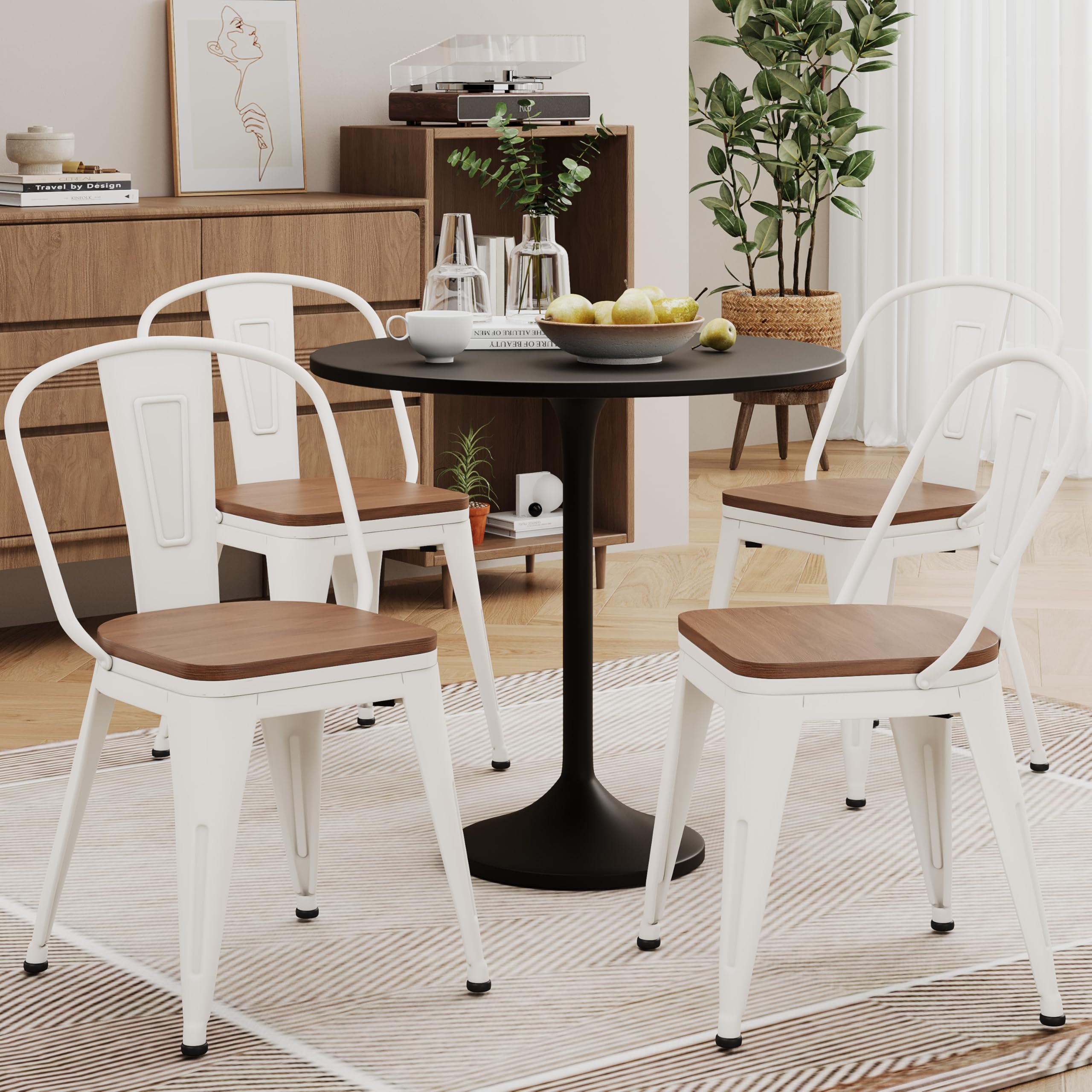 Alunaune 18inch Metal Dining Chair Set of 4 High Back Classic Chic Iron Farmhouse Chairs Industrial Stackable Coffee Stools Bistro Cafe Side Barstools