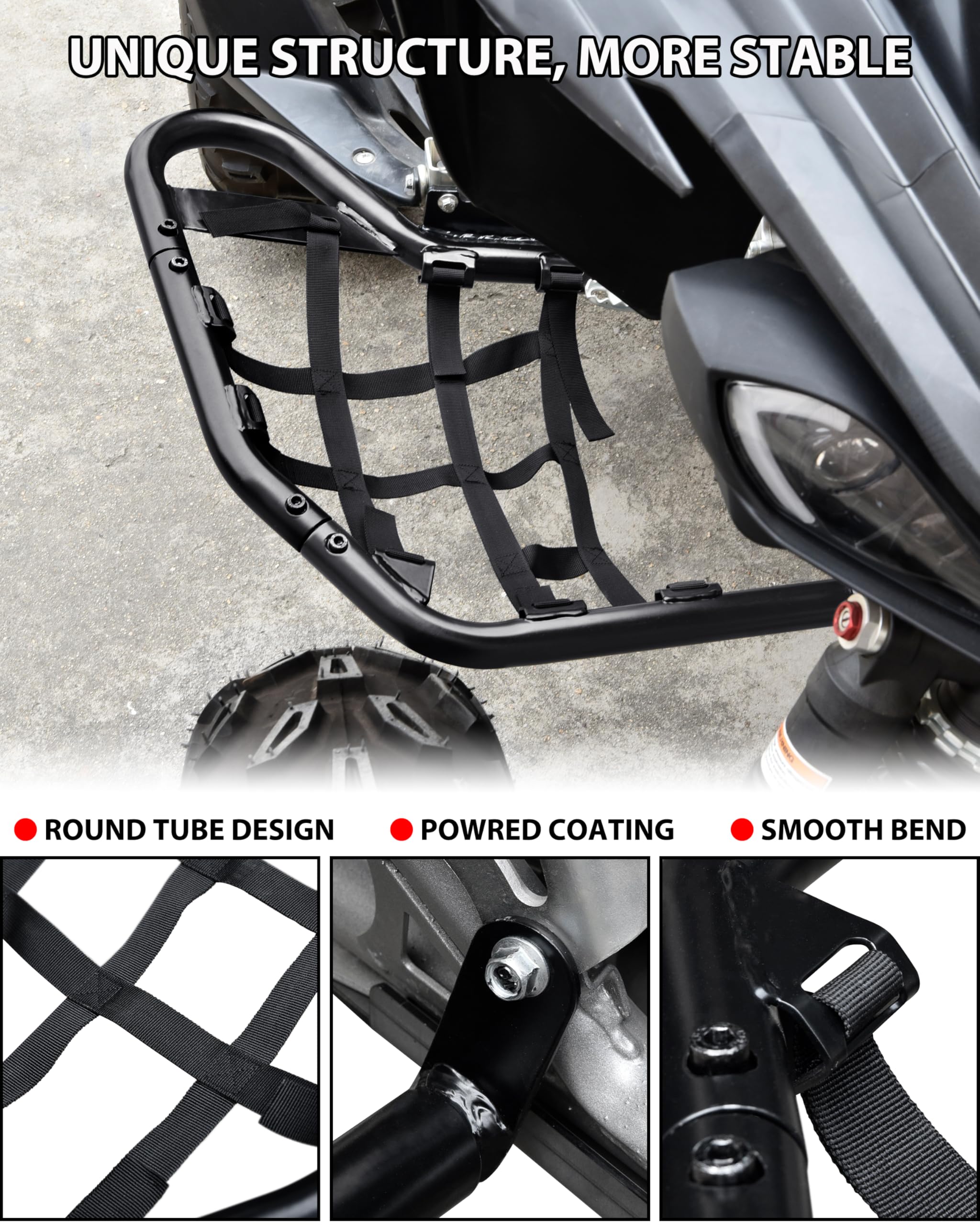 SAUTVS Side Step Nerf Bars Rock Sliders for Yamaha Raptor 700 700R 2006-2025, Combined Foot Guard Pegs with Black Webbing Nets, Protective Off-Road Accessories | Rock Sliders Paire de protections pour pieds avec filets noirs pour Yamaha Raptor YFM 700 700