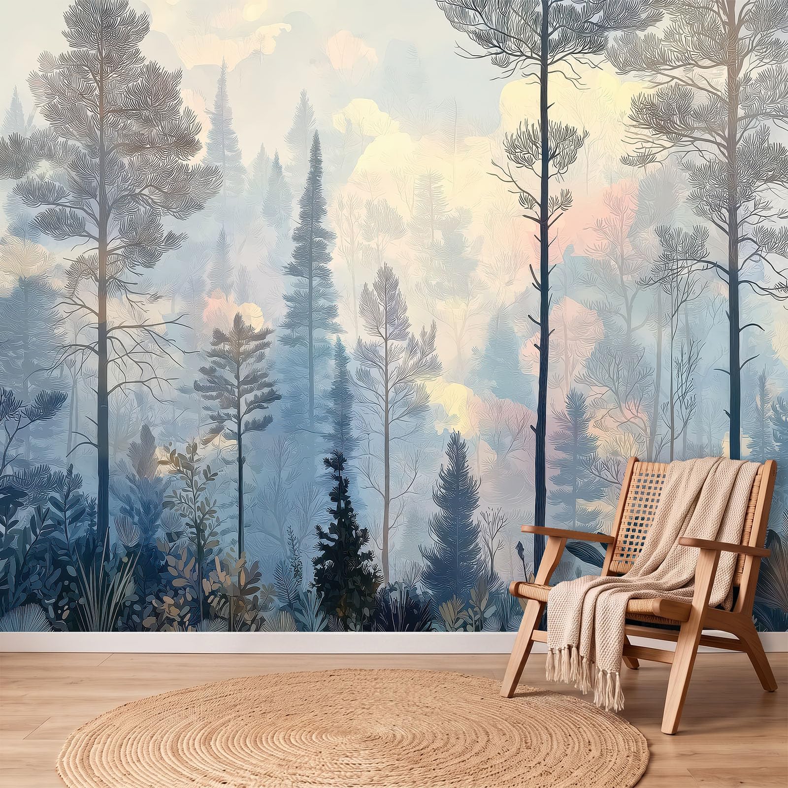 Panoramiczna tapeta 3D las góra 400 x 280 cm, tapeta ścienna z włókniny las iglasty do salonu sypialnia sofa TV tło wystrój domu