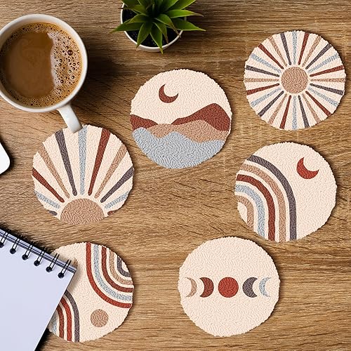 Miniatura 6 de Kit de posavasos con aguja perforadora, kit de bordado de aguja perforadora para principiantes y adultos, posavasos de automóvil, posavasos