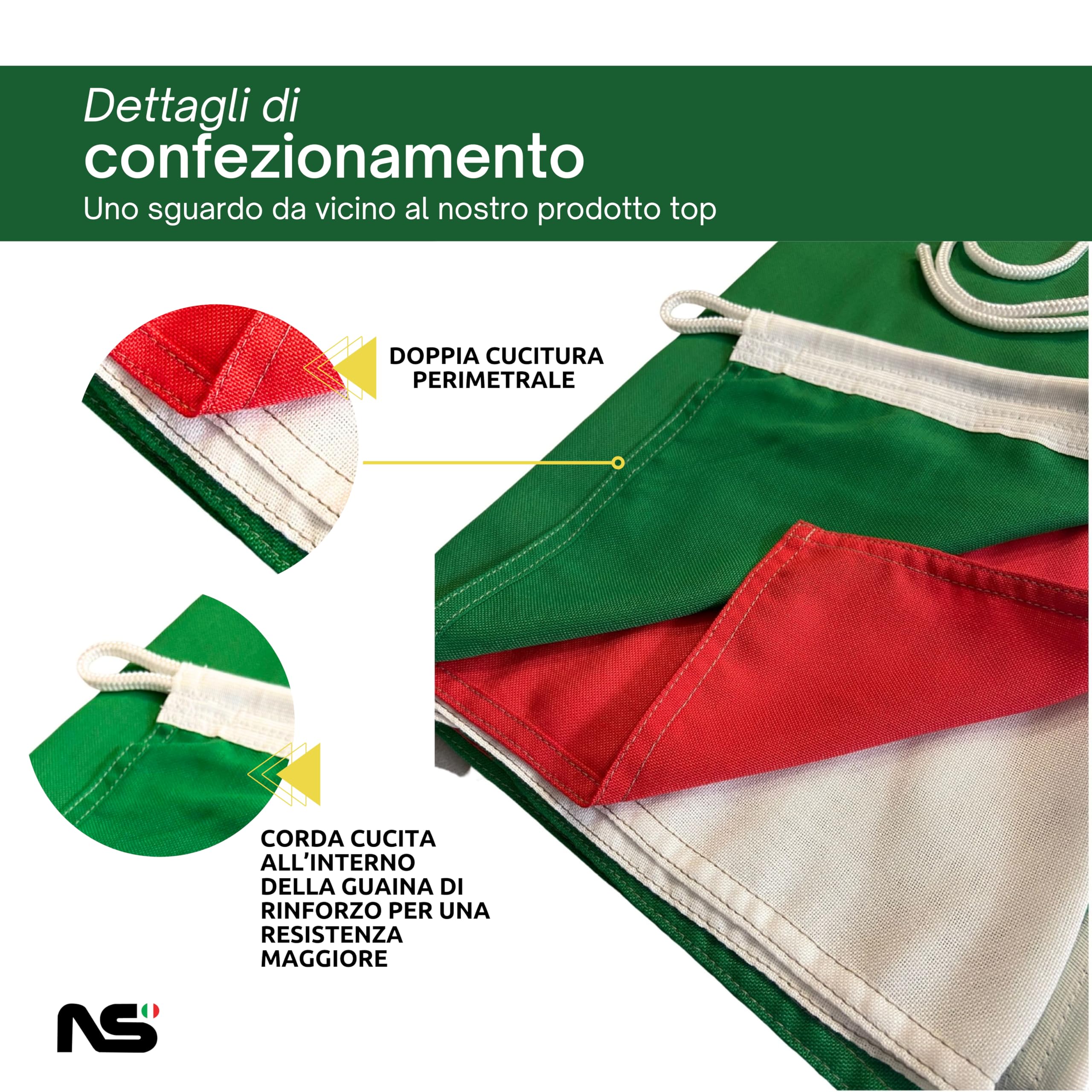 NS Bandiere | Set 2 Bandiere Italia-Europa cm 150x225 in Tessuto Poliestere Nautico 130gr con Corda