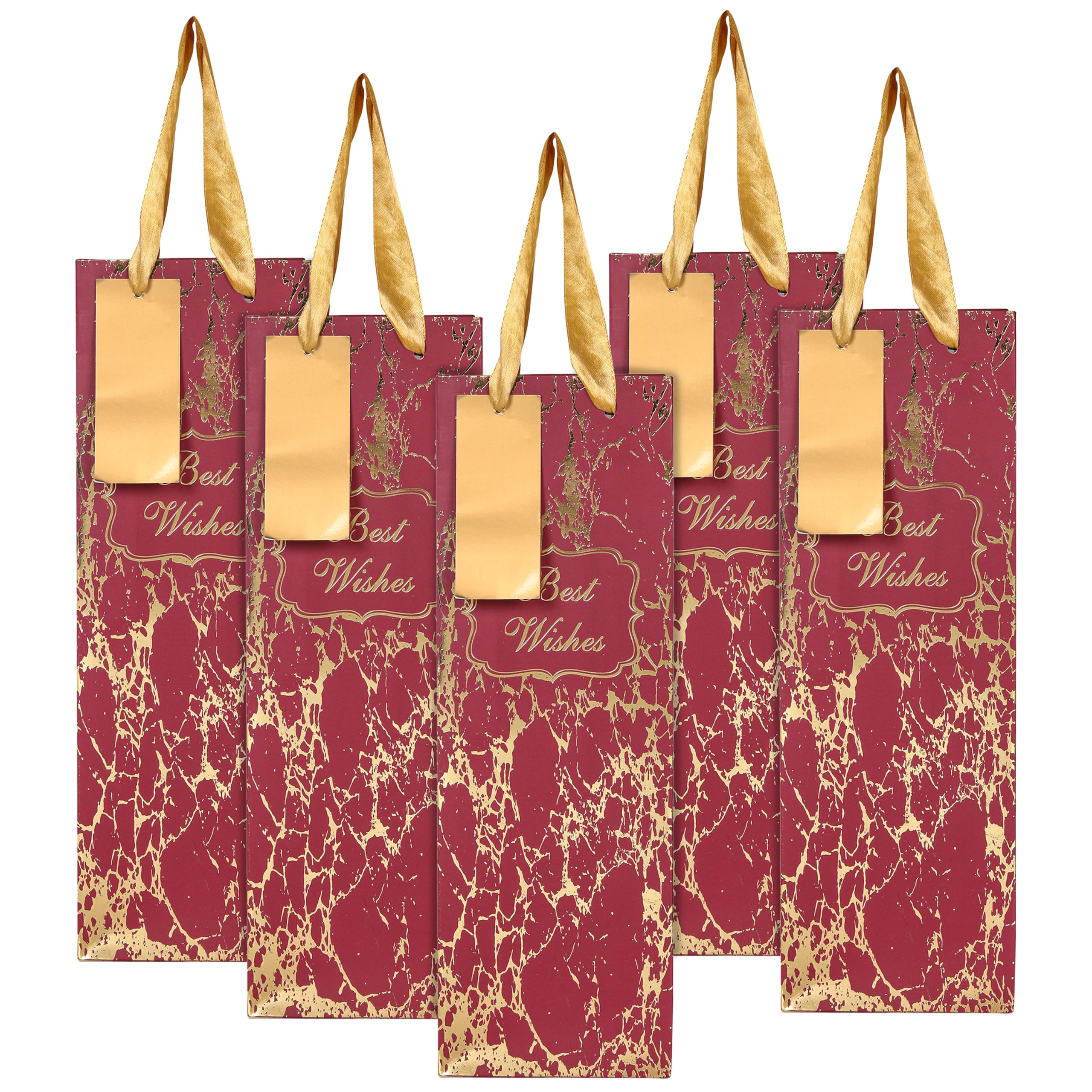 Wine Gift Paper bag | Hampton Local Wine bottle bag - Marble Print (Maroon) Pack of 10. (14 X 5 X 3.5 Inches)-image-9
