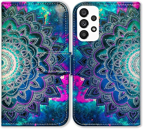 Bcov Funda para Galaxy A53, diseño de flores con diseño de mandala y espacio de piel, con ranura para tarjetas, soporte para Samsung Galaxy A53 5G Bcov Funda para Galaxy A53, diseño de flores con diseño de mandala y espacio de piel, con ranura para tarjetas, soporte para Samsung Galaxy A53 5G