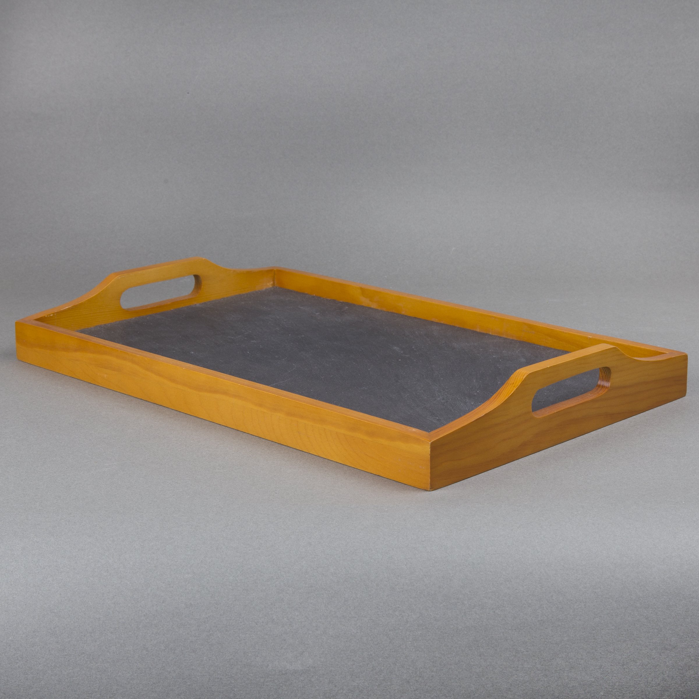 Creative Home Pine Wood and Slate Insert Rectangular Serving Tray with Handles, 9.8