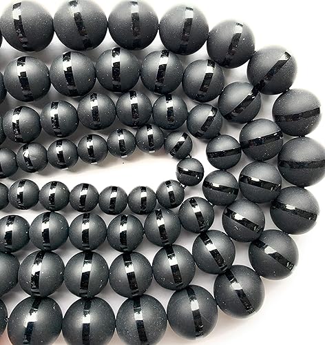 Beadalgo - Cuentas redondas de 0.394in de línea negra mate natural de ónix negro para hacer joyas de hebra de 15.5 pulgadas