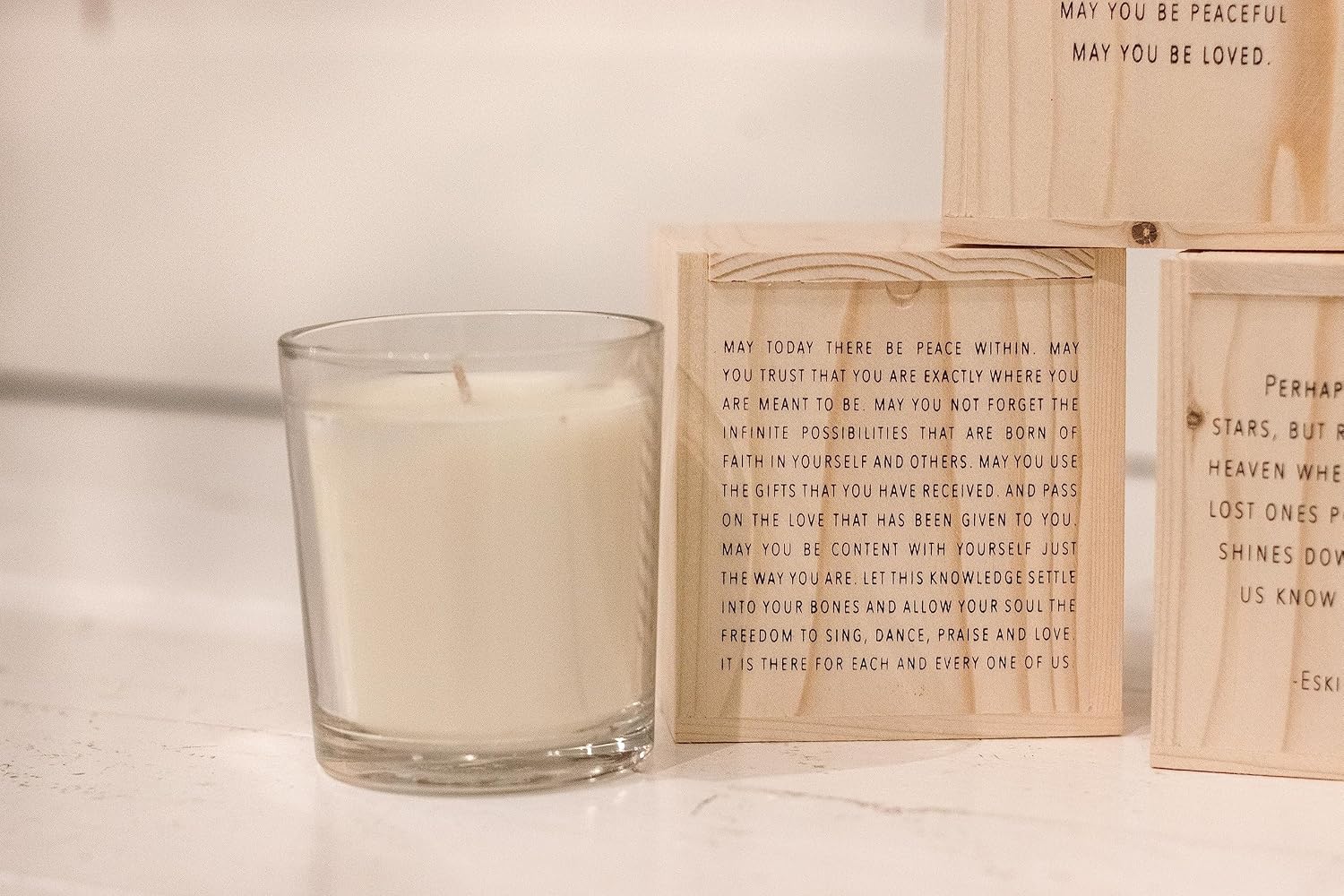 Sugarboo Blessing Candle with Engraved Wood Box (May You Be Well) Black Amber Scent - 7.75oz Soy Blend, Ideal for Aromatherapy, Stress Relief, and Home Decor