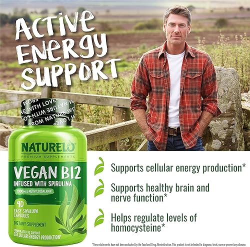 Miniatura 9 de NATURELO Vitamina D - A base de plantas de liquen - 180 mini cápsulas, vegano B12, 1000 mcg de metilcobalamina - 90 cápsulas